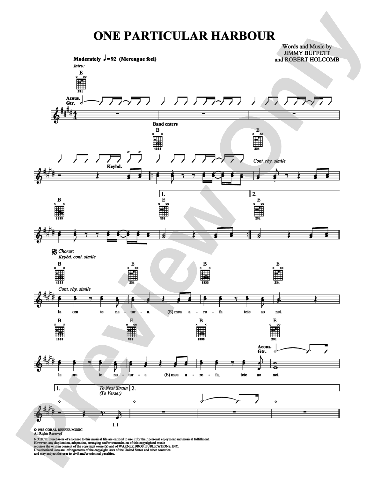 One Particular Harbour: Guitar TAB Digital Sheet Music