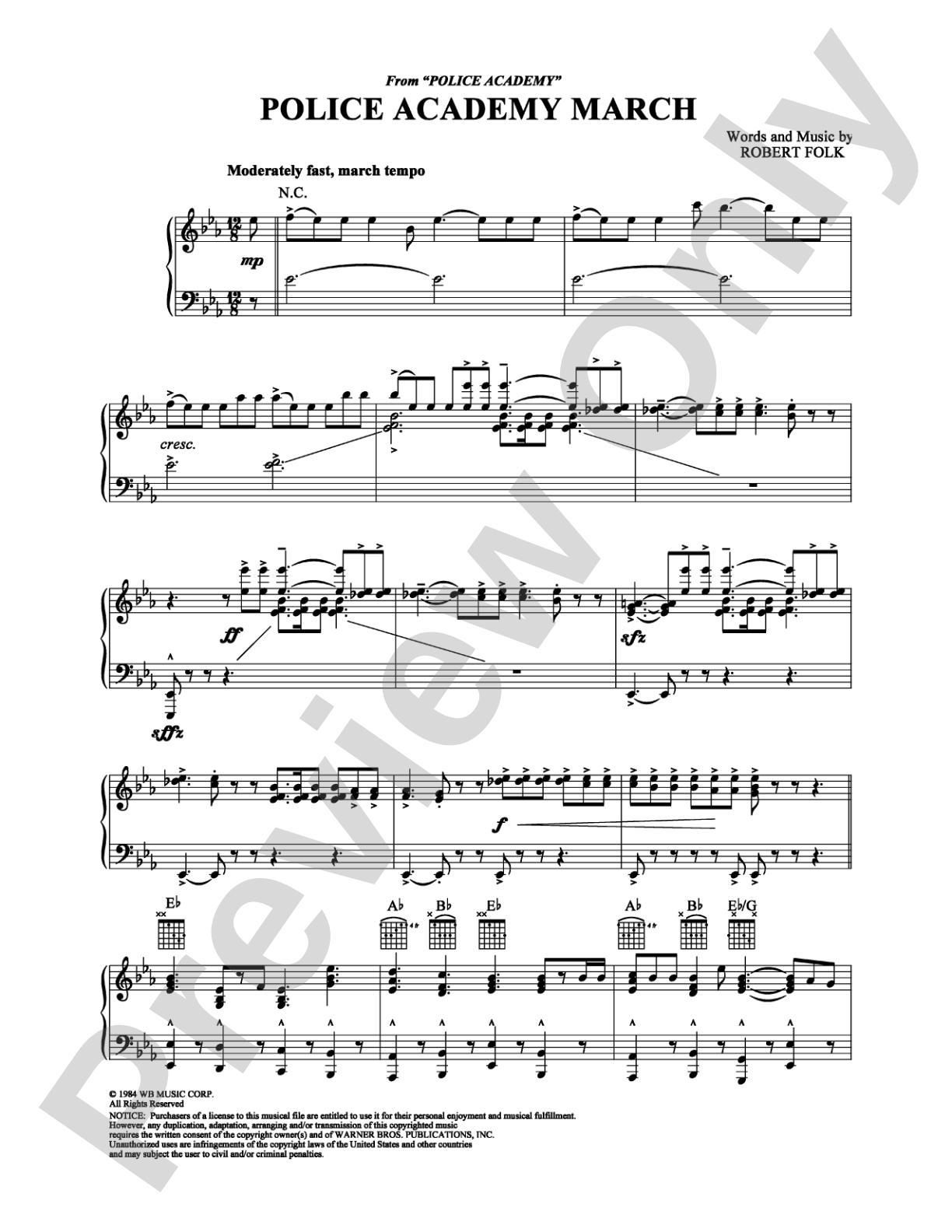 Police Academy March: Piano Digital Sheet Music