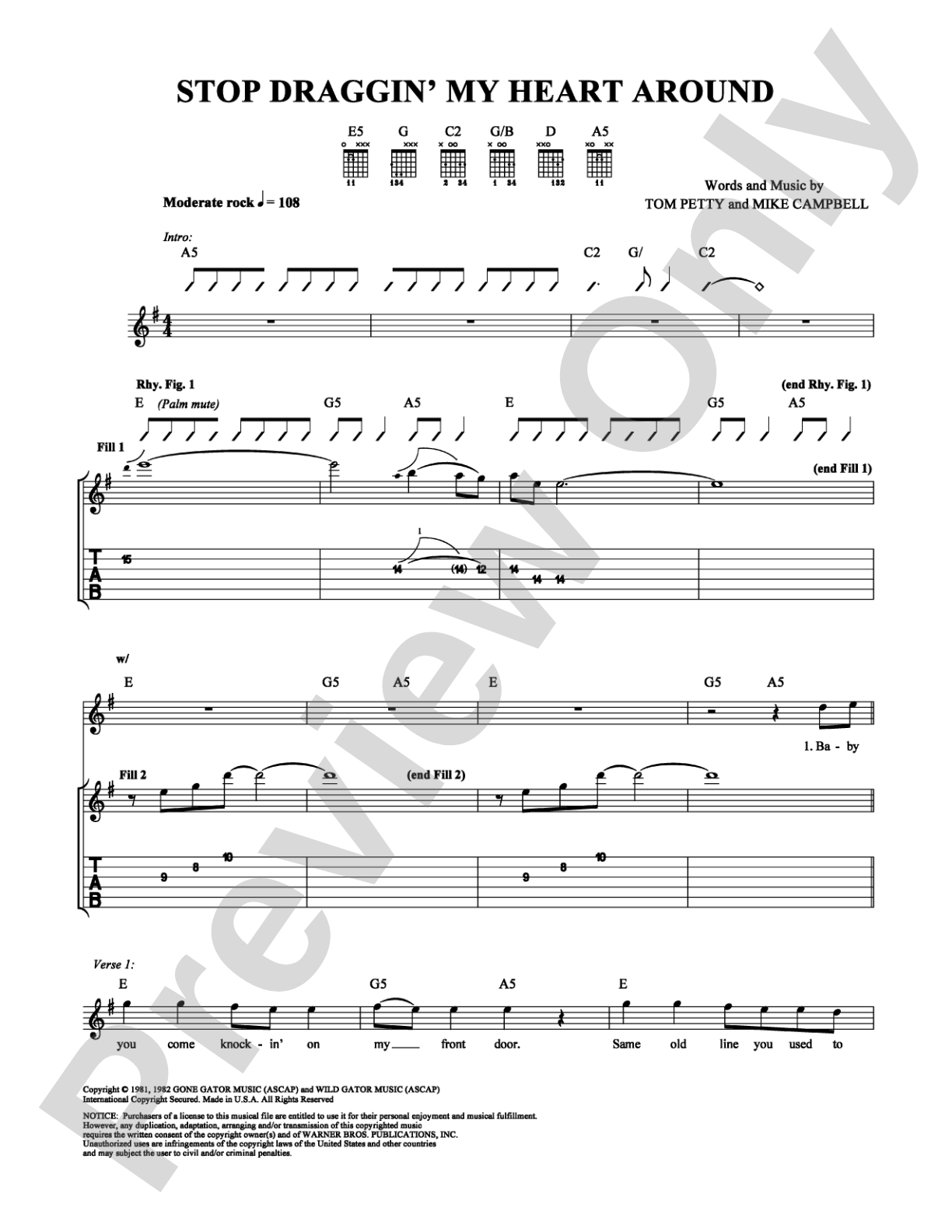 Stop Draggin' My Heart Around: Guitar TAB Digital Sheet Music