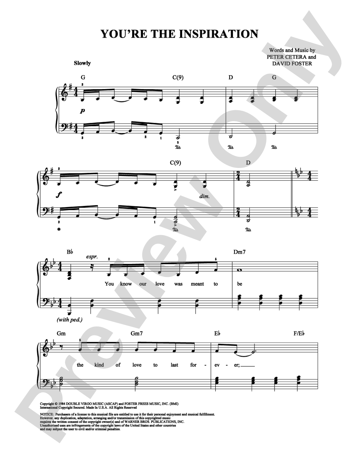 You're The Inspiration: Easy Piano Digital Sheet Music