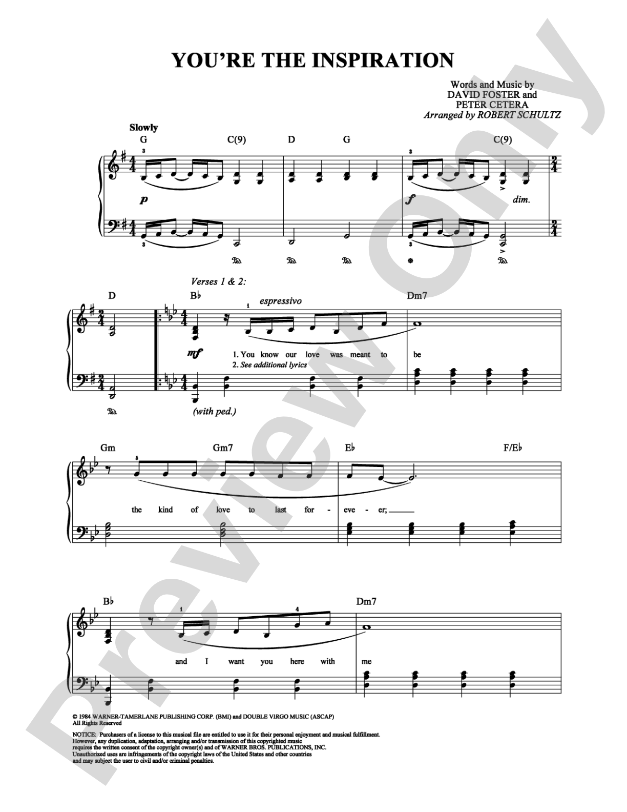 You're the Inspiration: Piano/Vocal/Chords Digital Sheet Music