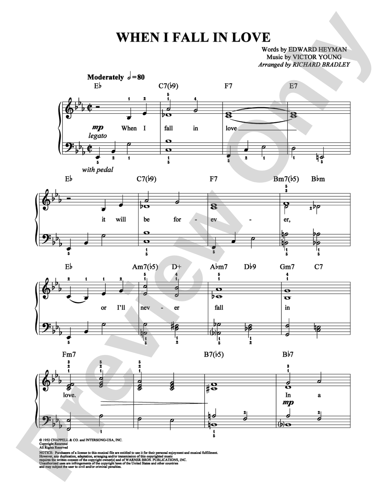 When I Fall in Love: Easy Piano Digital Sheet Music