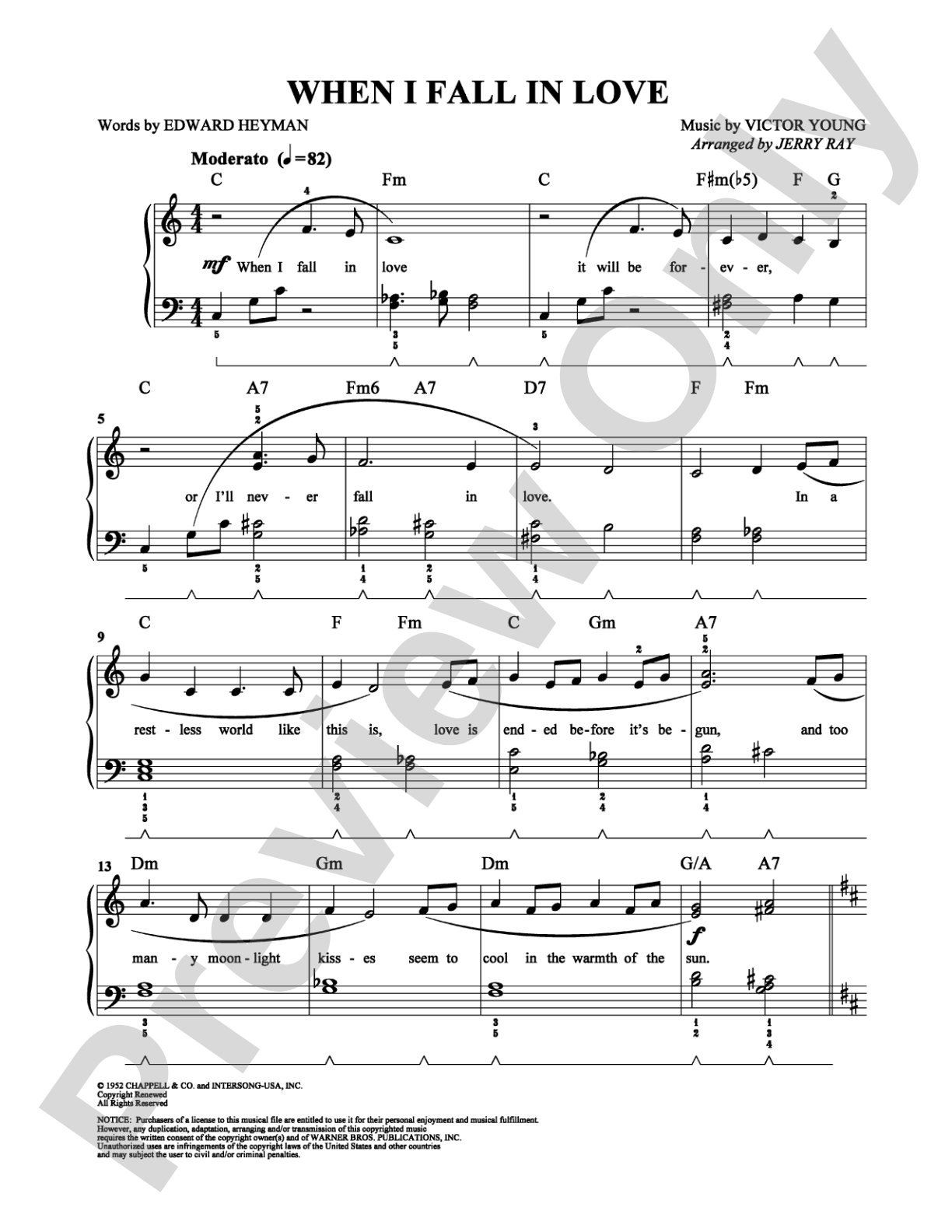When I Fall in Love: Easy Piano Digital Sheet Music