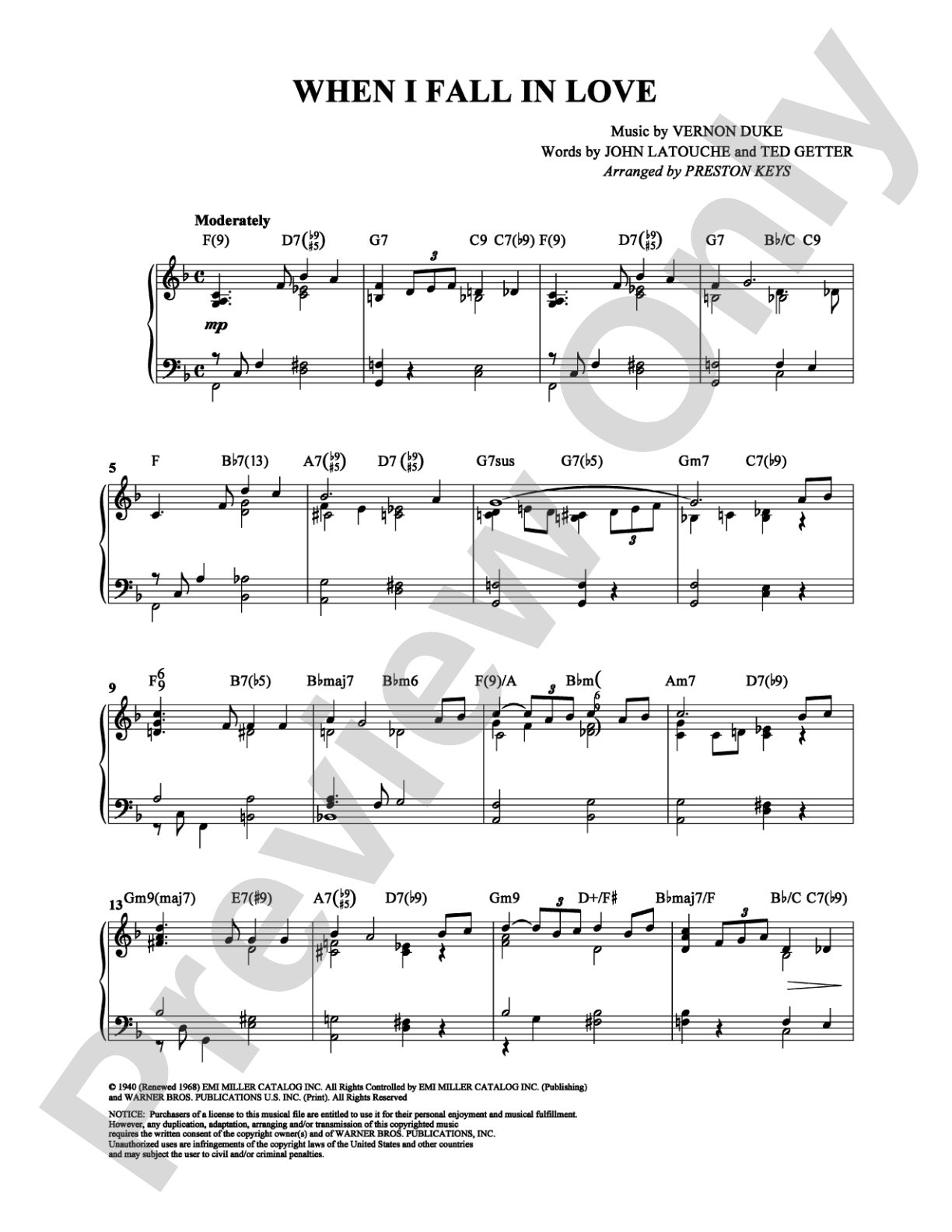 When I Fall In Love: Piano Digital Sheet Music