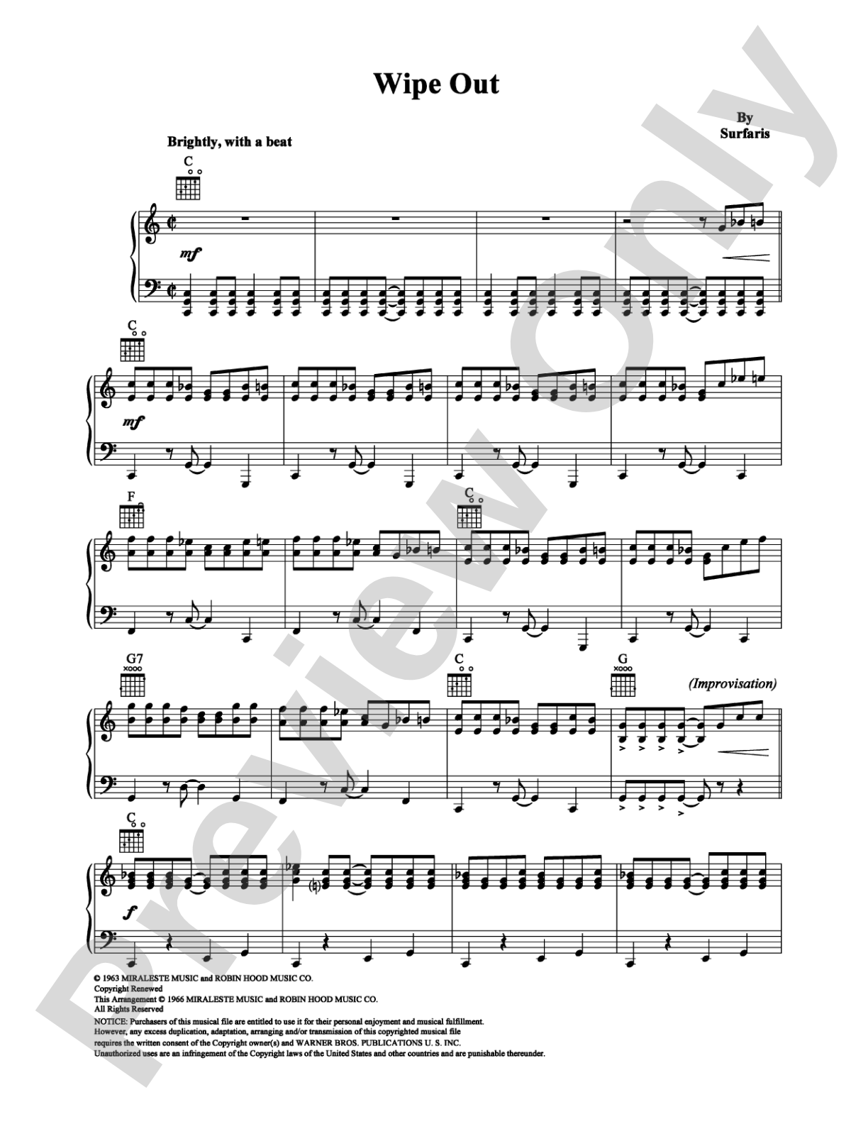 Wipe Out: Piano/Vocal/Chords Digital Sheet Music