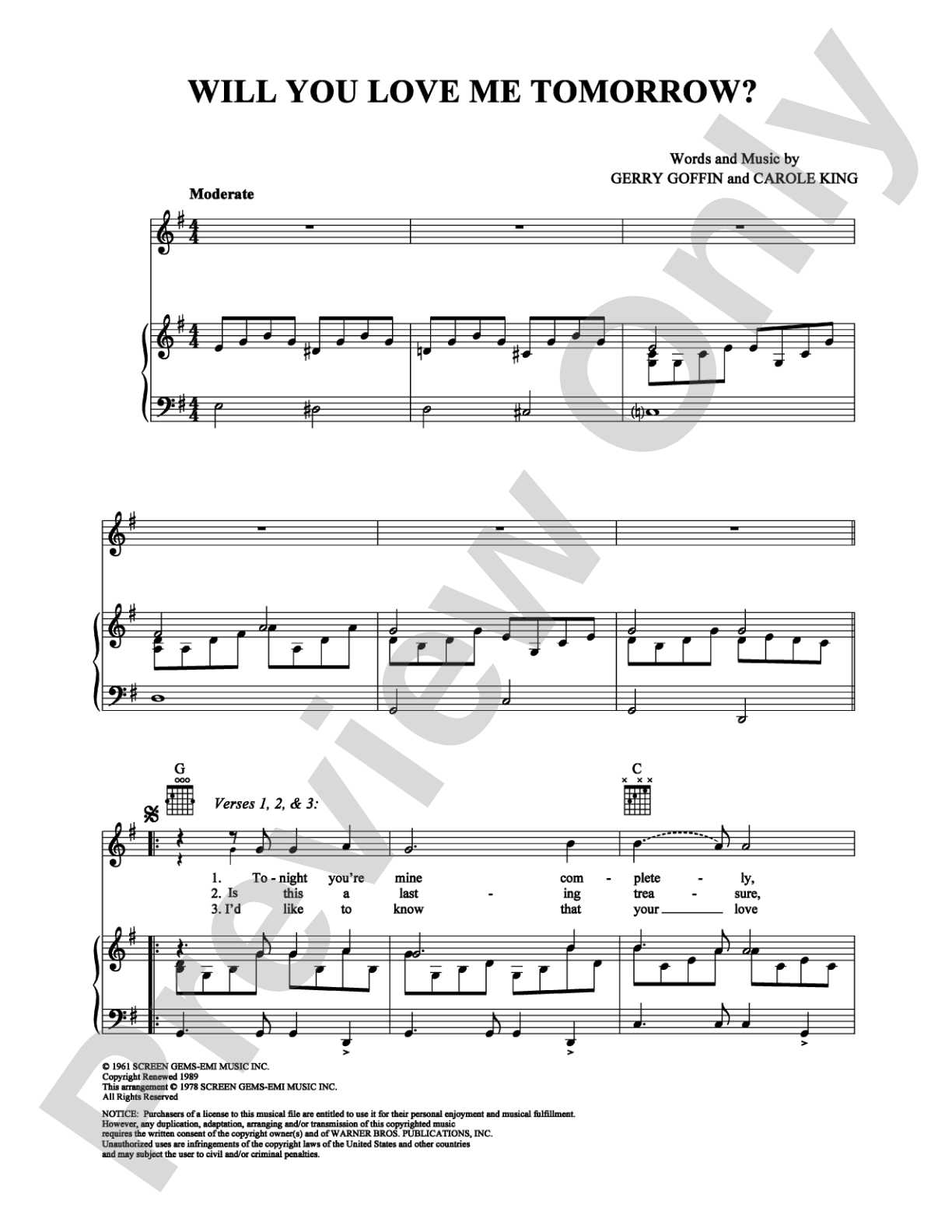 Will You Love Me Tomorrow?: Piano/Vocal/Chords Digital Sheet Music