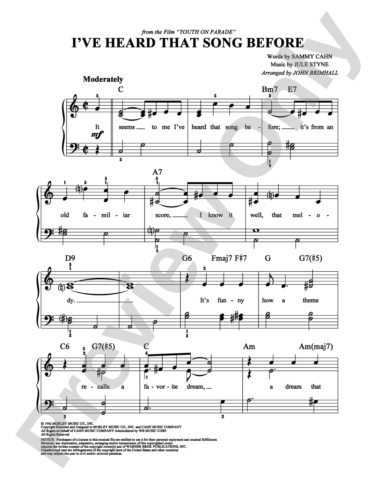 I've Heard That Song Before: Easy Piano Digital Sheet Music