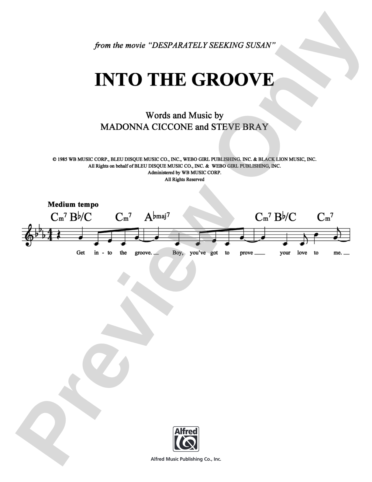 Into The Groove: Lead Sheet Digital Sheet Music
