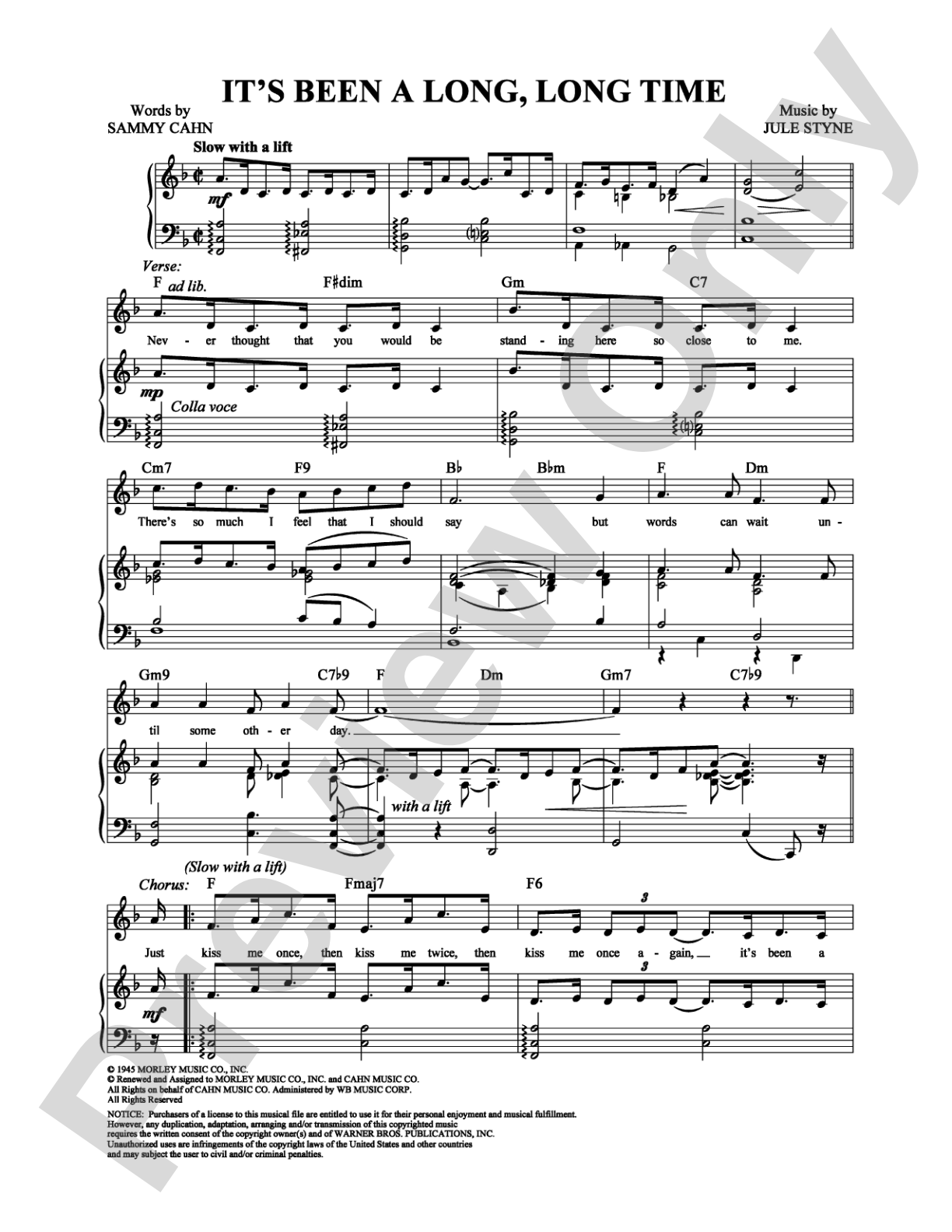 It's Been a Long, Long Time: Piano/Vocal/Chords Digital Sheet Music
