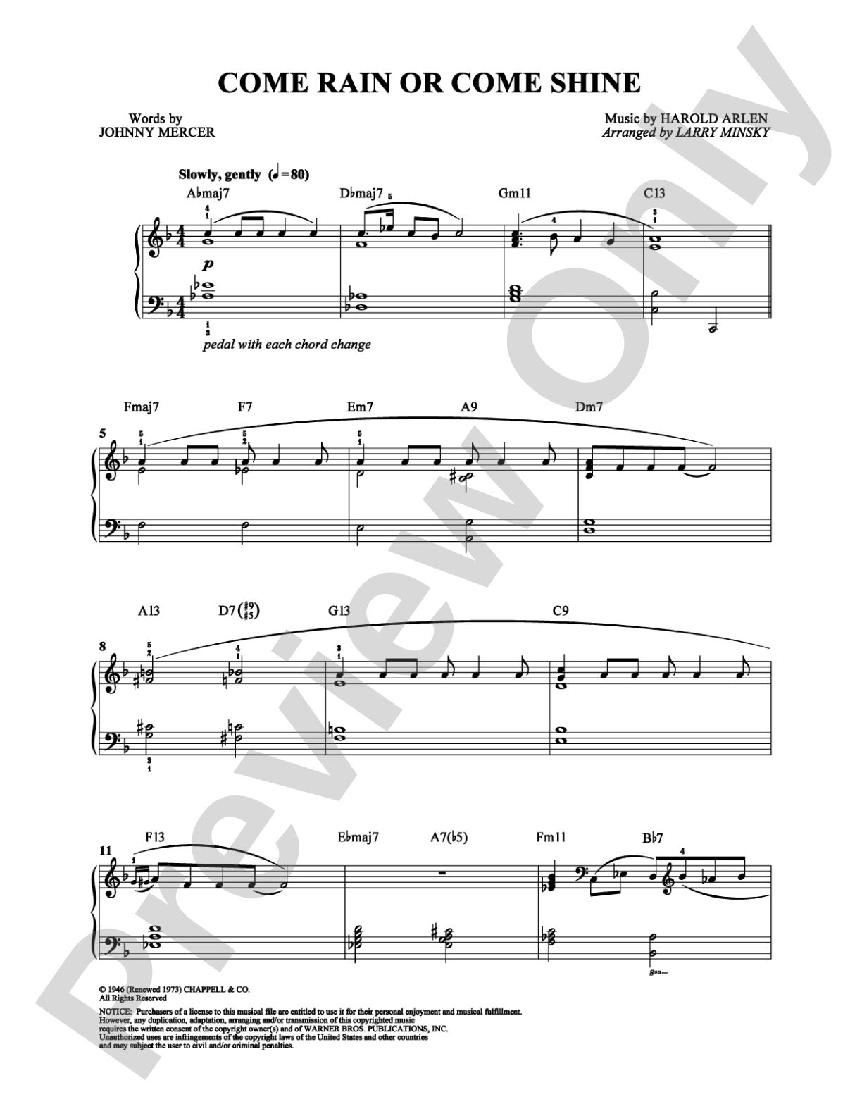 Come Rain or Come Shine: Piano Digital Sheet Music