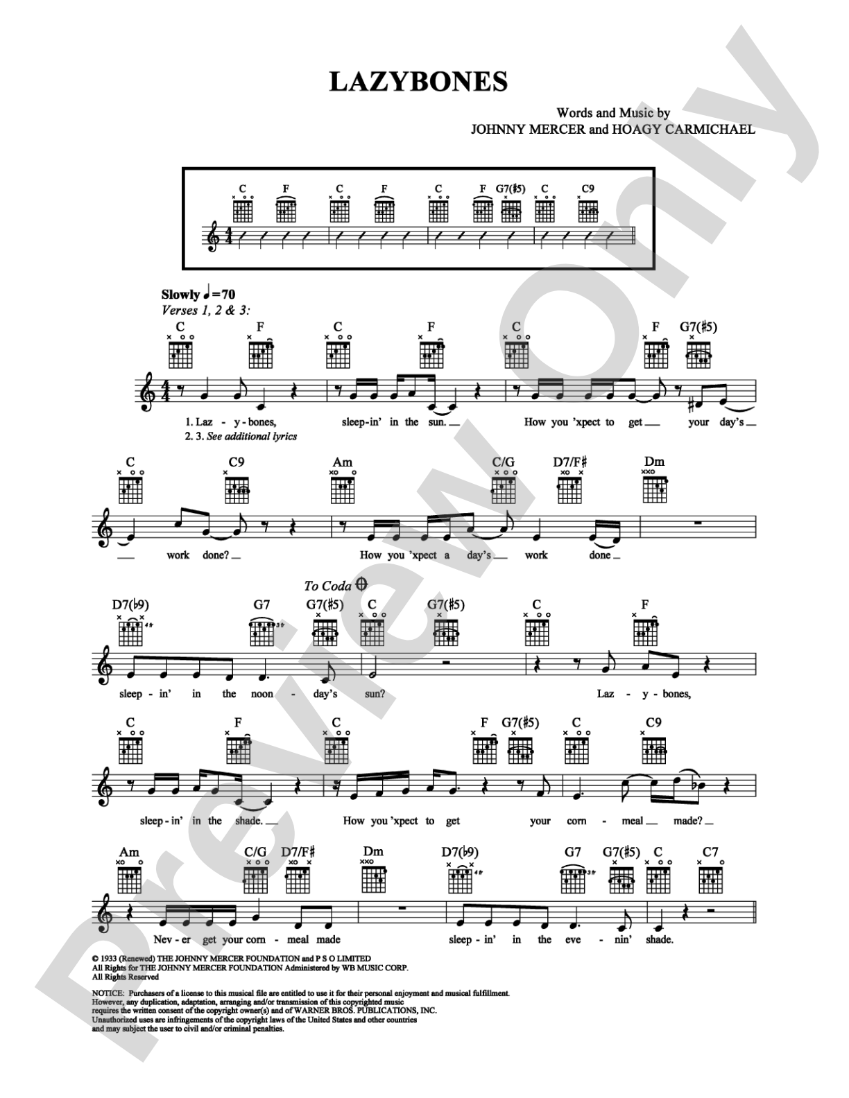 Lazybones: Easy Guitar Digital Sheet Music
