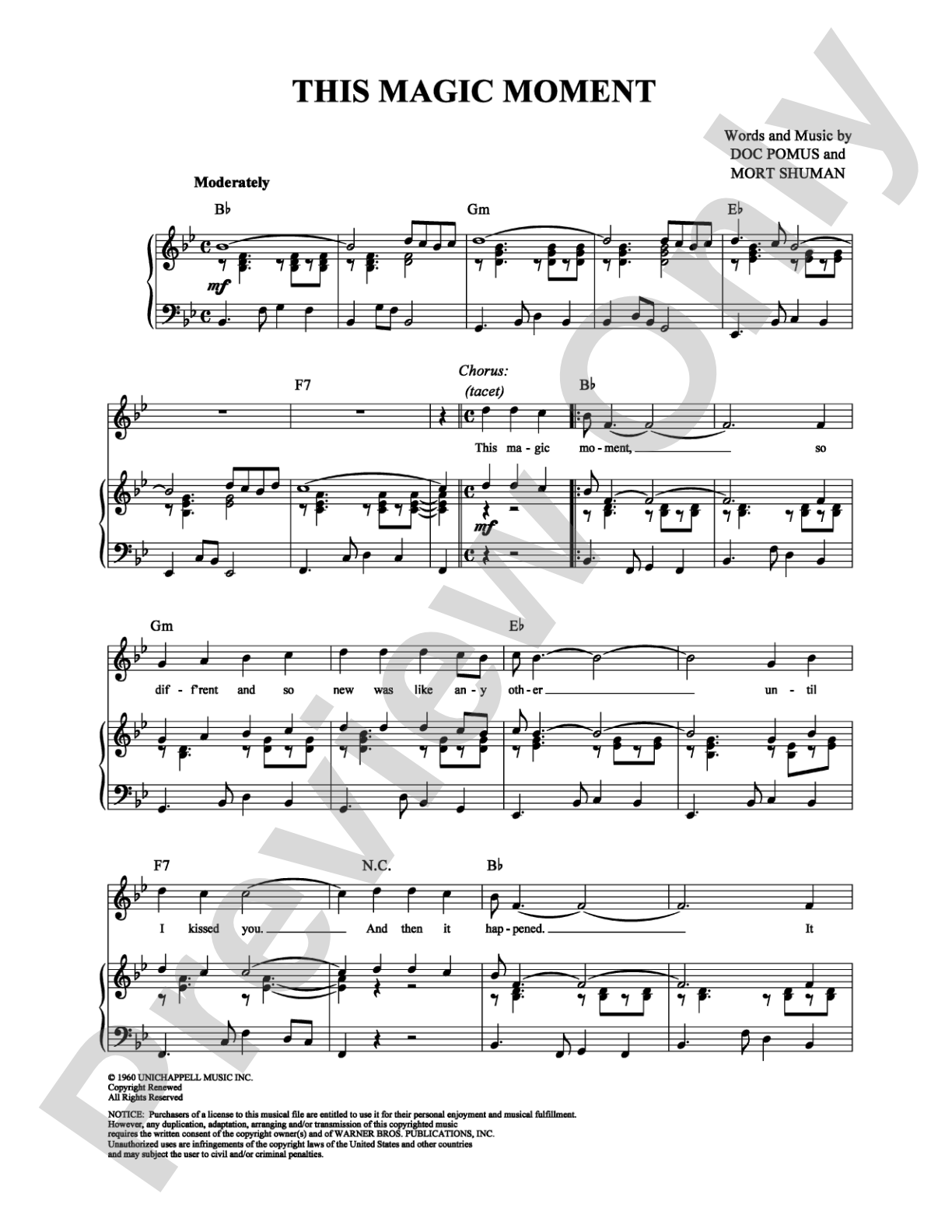 This Magic Moment: Piano/Vocal/Chords Digital Sheet Music