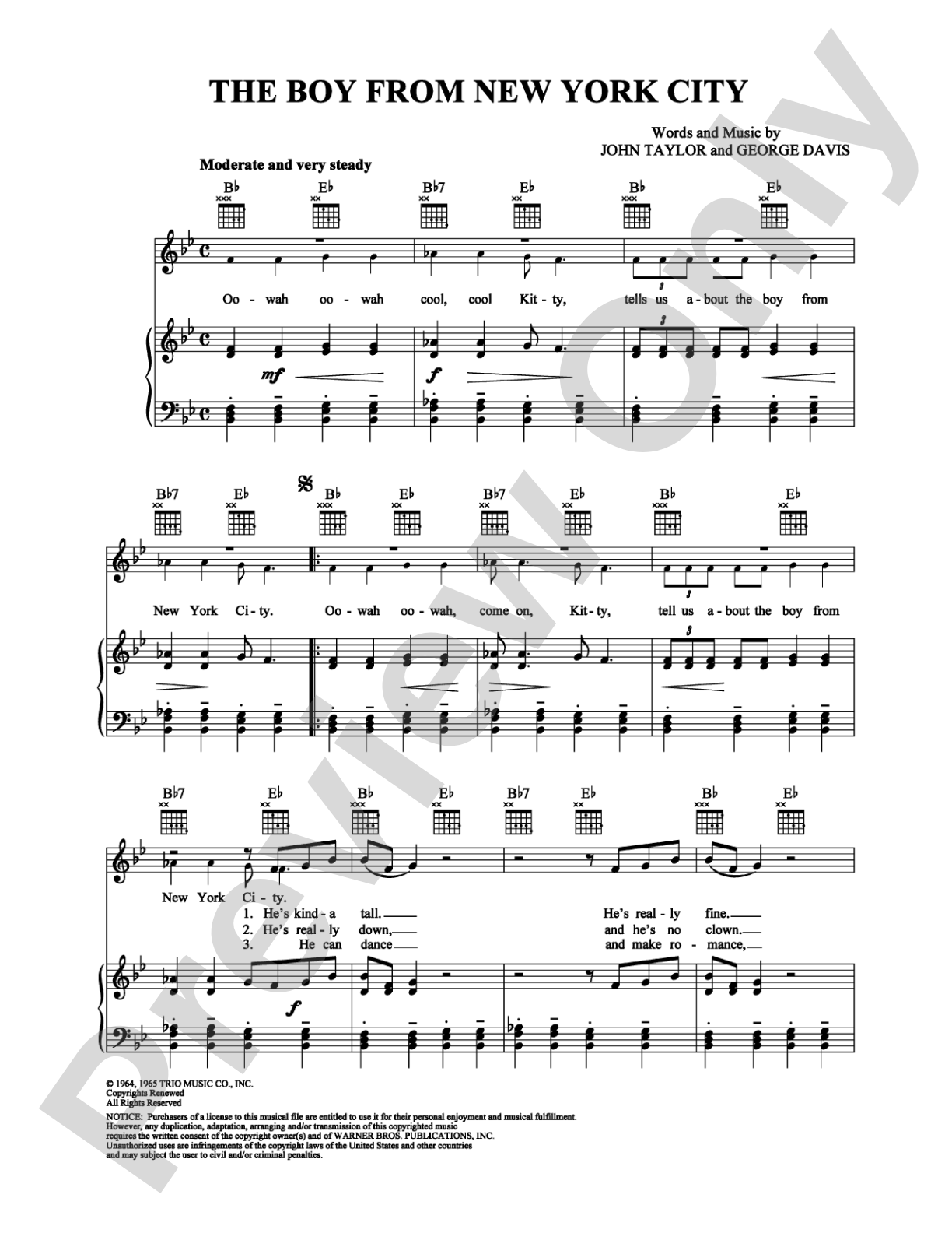 The Boy From New York City: Piano/Vocal/Chords Digital Sheet Music