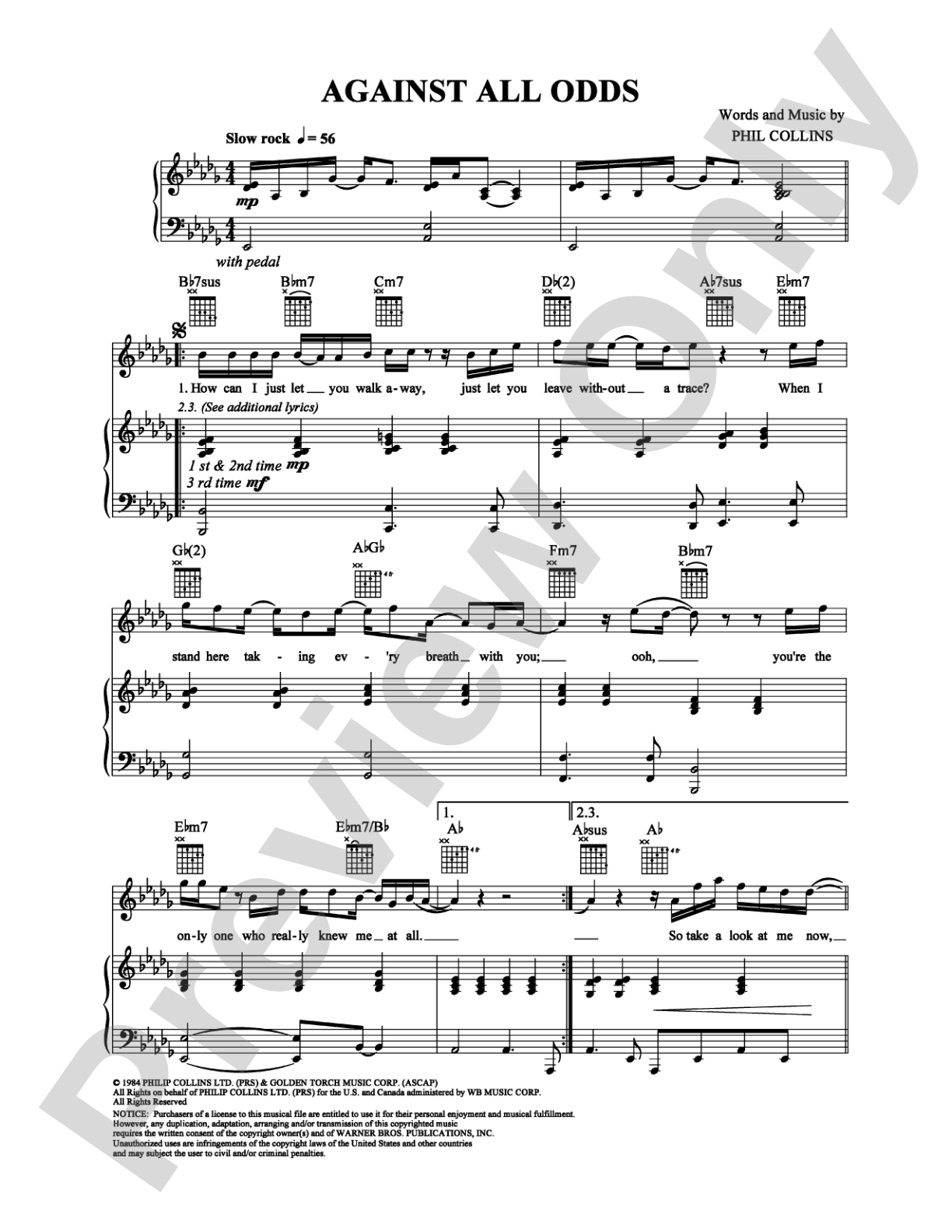 Against All Odds (Take A Look At Me Now): Piano/Vocal/Chords Digital Sheet Music