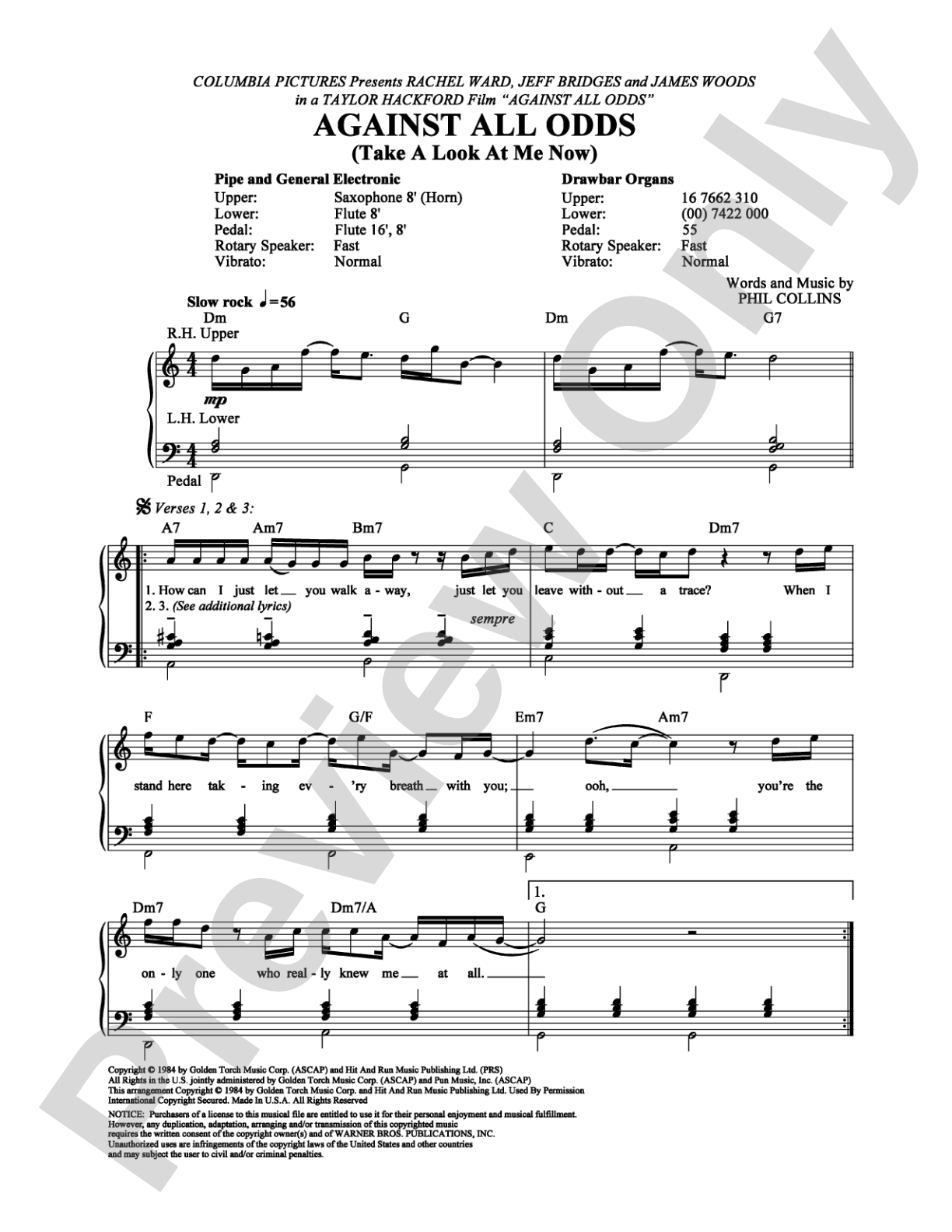 Against All Odds (Take a Look at Me Now): Organ Digital Sheet Music