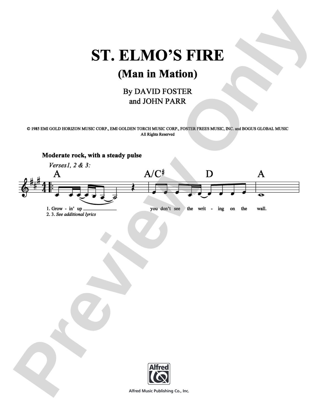St. Elmo's Fire (Man In Motion): Lead Sheet Digital Sheet Music