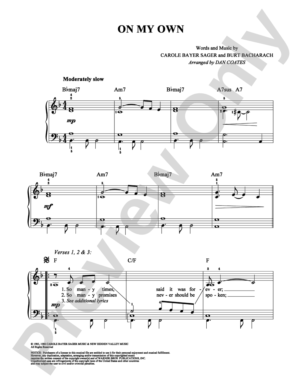 On My Own: Easy Piano Digital Sheet Music