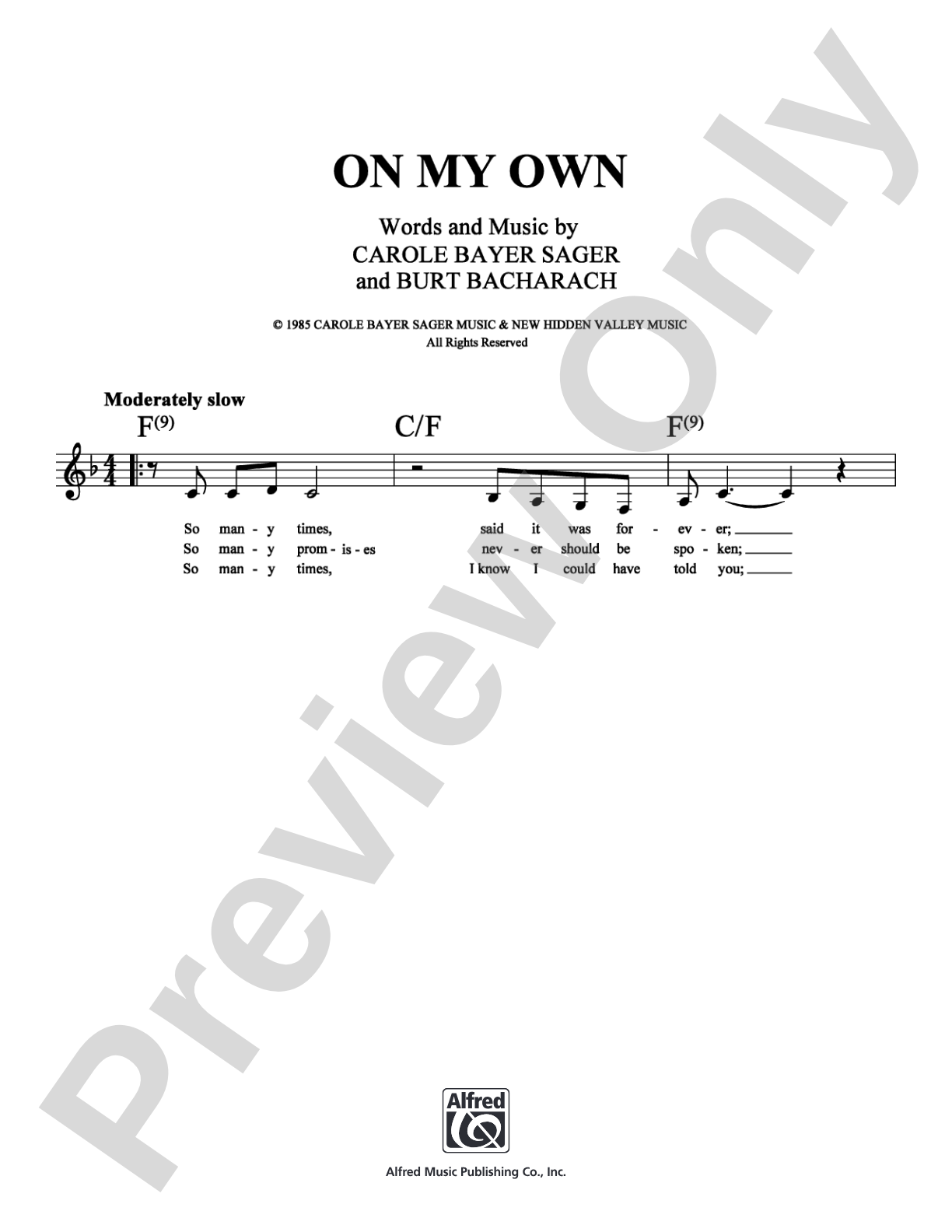 On My Own: Lead Sheet Digital Sheet Music