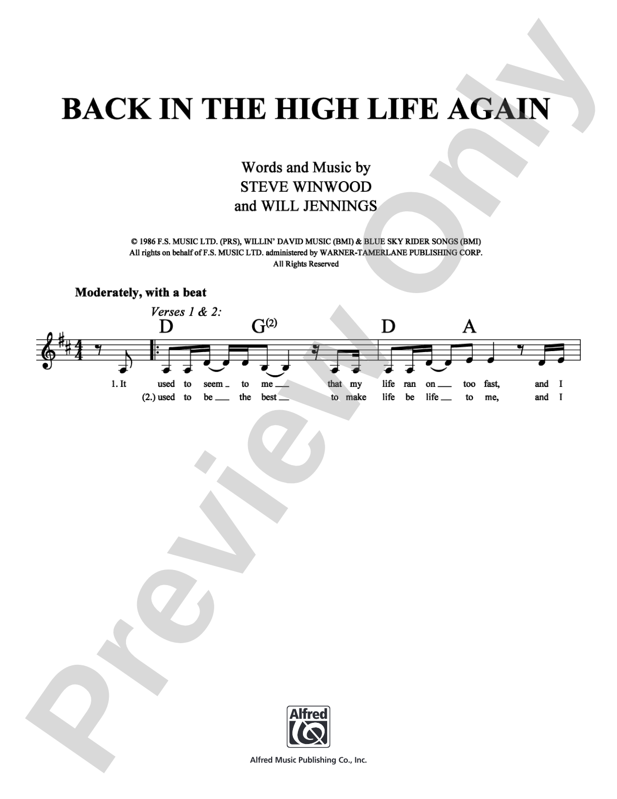 Back In the High Life Again: Lead Sheet Digital Sheet Music