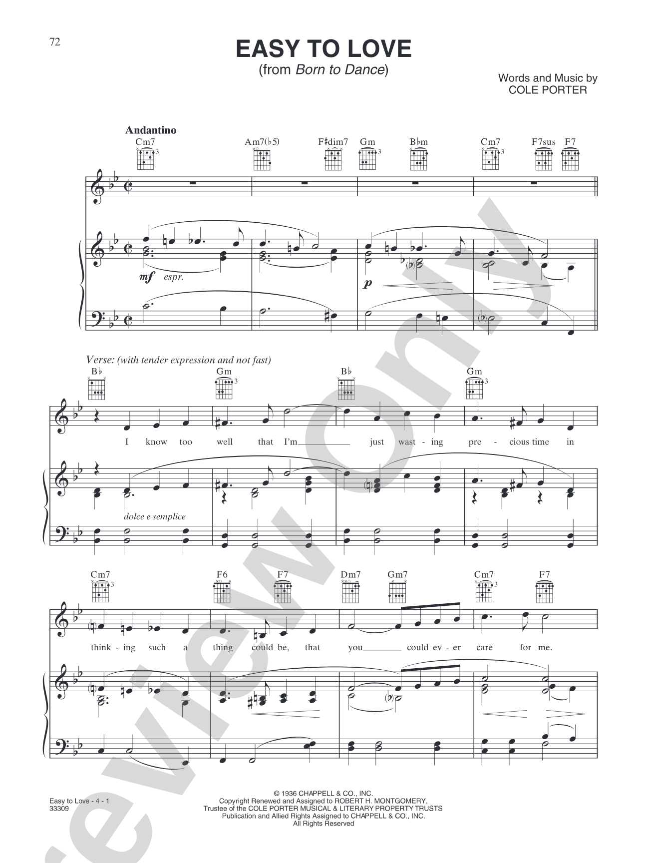 Easy to Love (from "Born to Dance"): Piano/Vocal/Chords