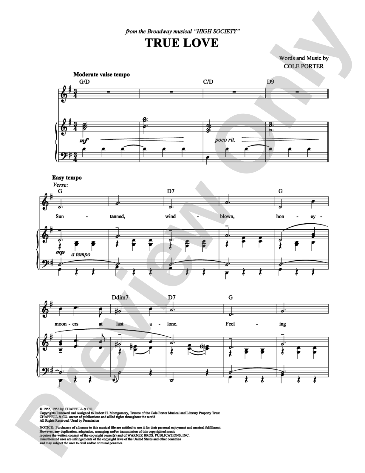 True Love: Piano/Vocal/Chords Digital Sheet Music