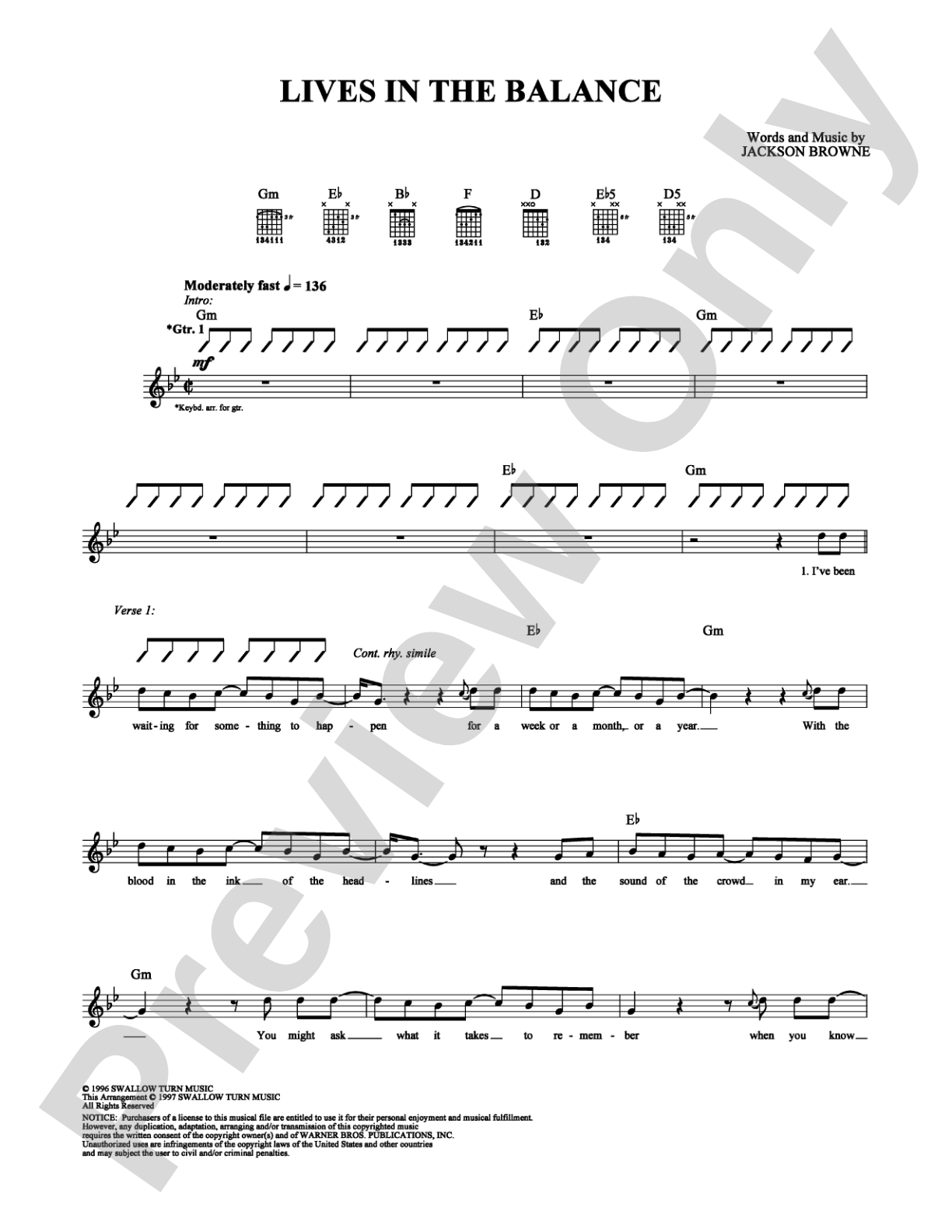 Lives in the Balance: Guitar TAB Digital Sheet Music