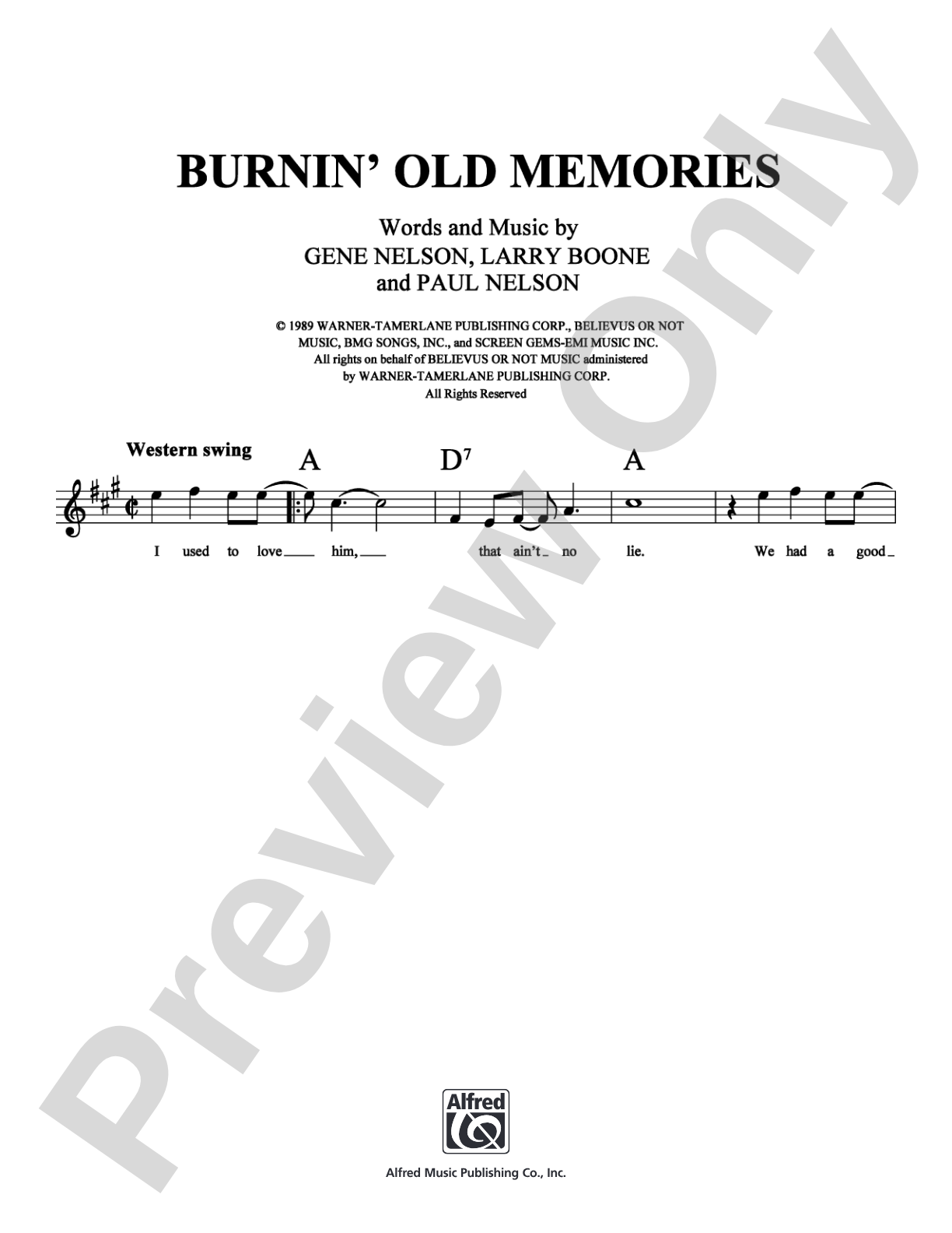 Burnin' Old Memories: Lead Sheet Digital Sheet Music
