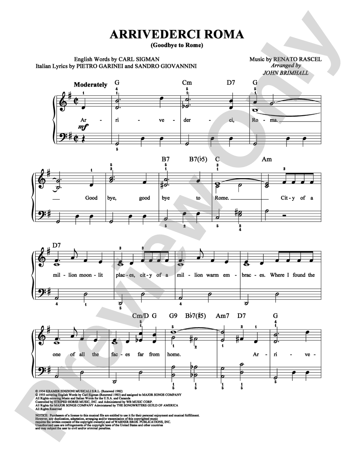 Arrivederci Roma: Easy Piano Digital Sheet Music