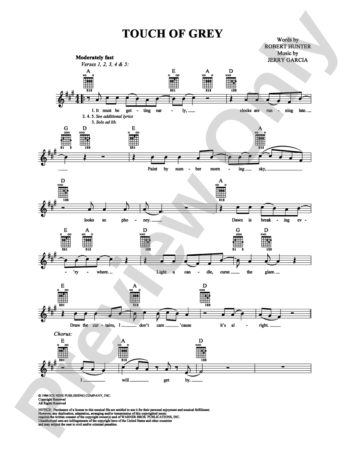 Touch of Grey: Easy Guitar Digital Sheet Music
