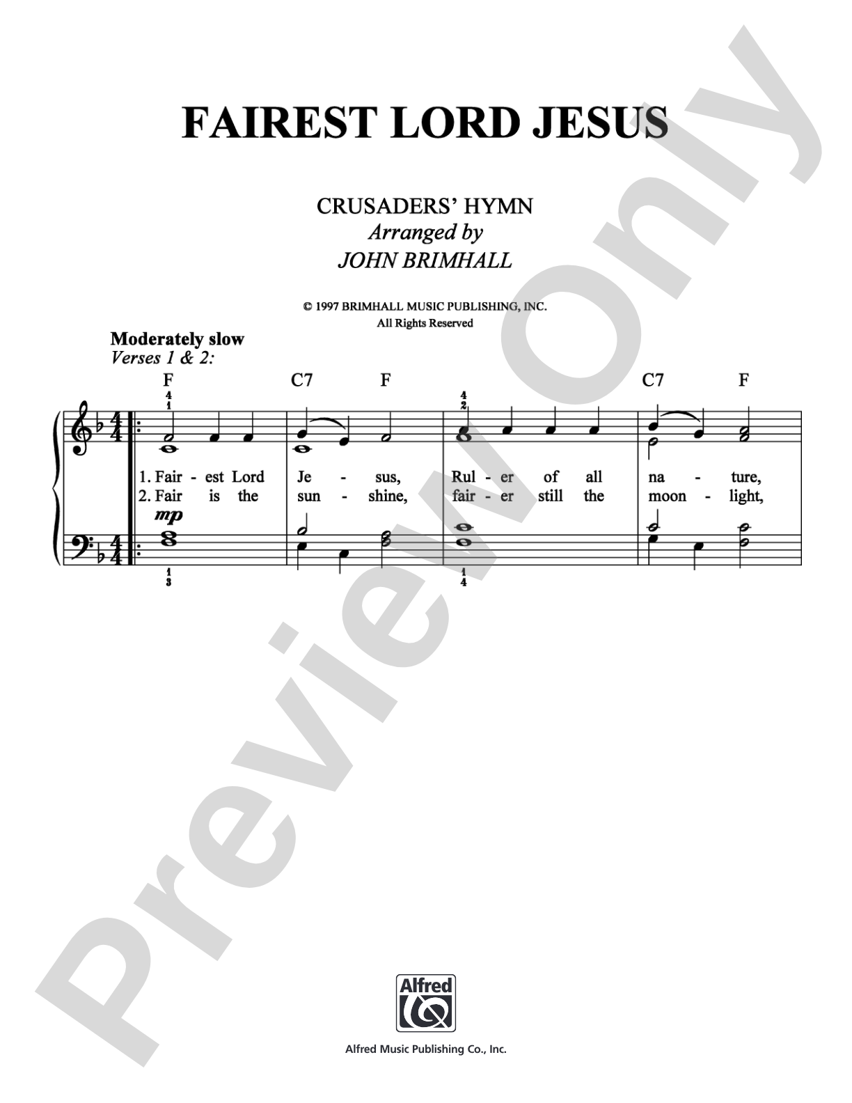 Fairest Lord Jesus: Easy Piano Digital Sheet Music