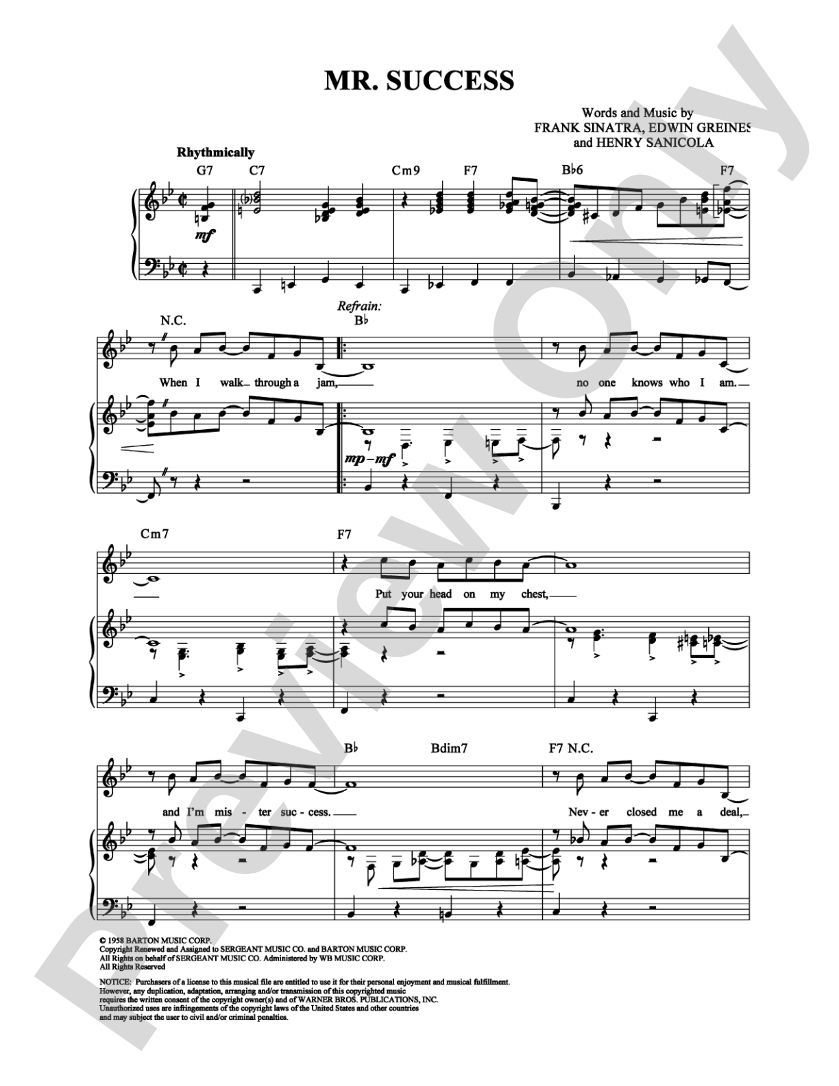 Mr. Success: Piano/Vocal/Chords Digital Sheet Music