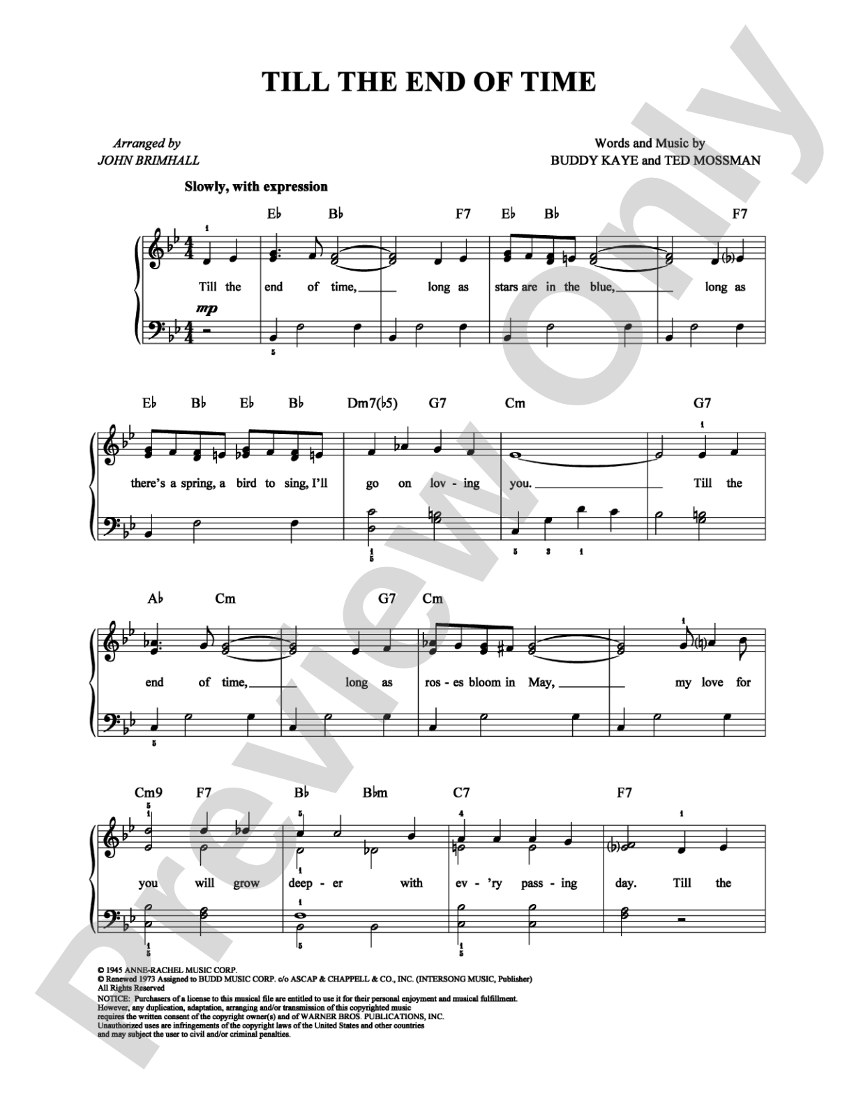 Till the End of Time: Easy Piano Digital Sheet Music