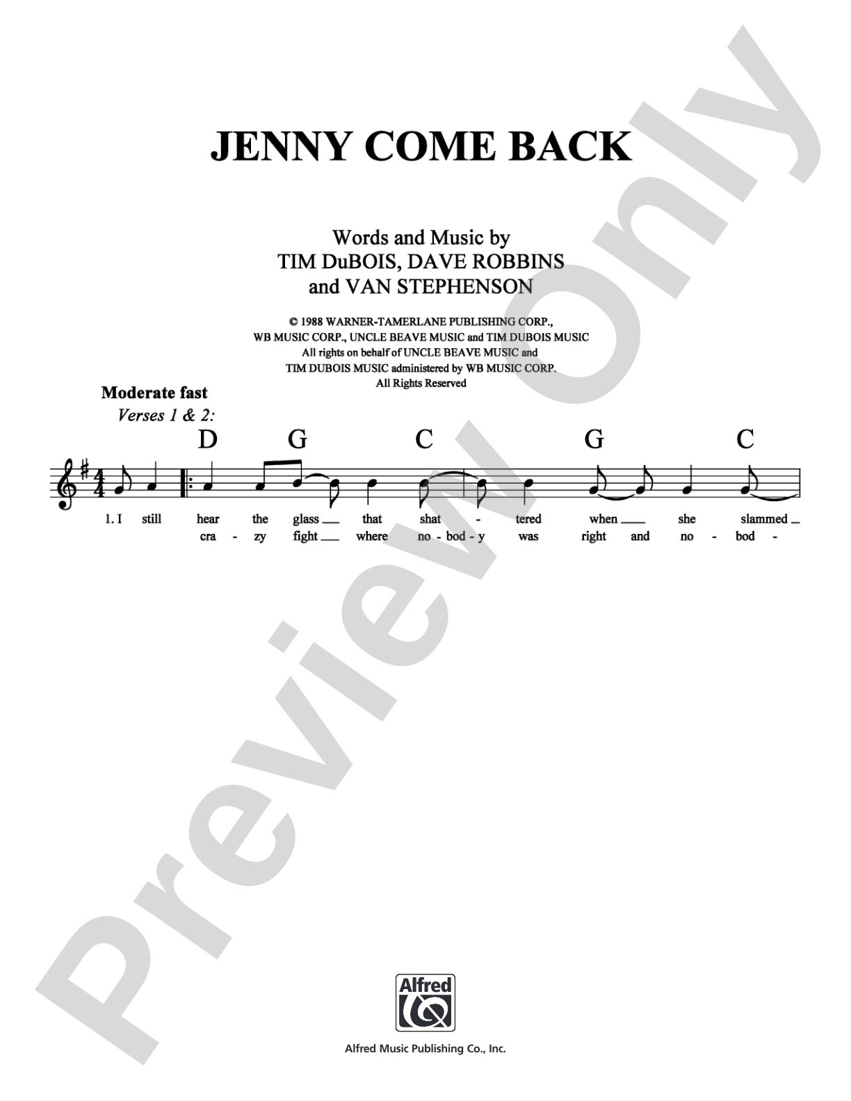 Jenny Come Back: Lead Sheet Digital Sheet Music