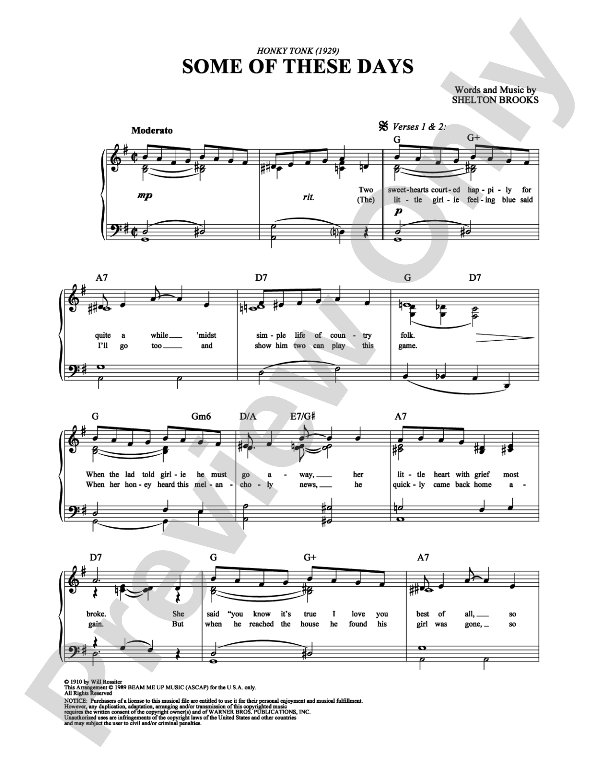 Some of These Days: Easy Piano Digital Sheet Music