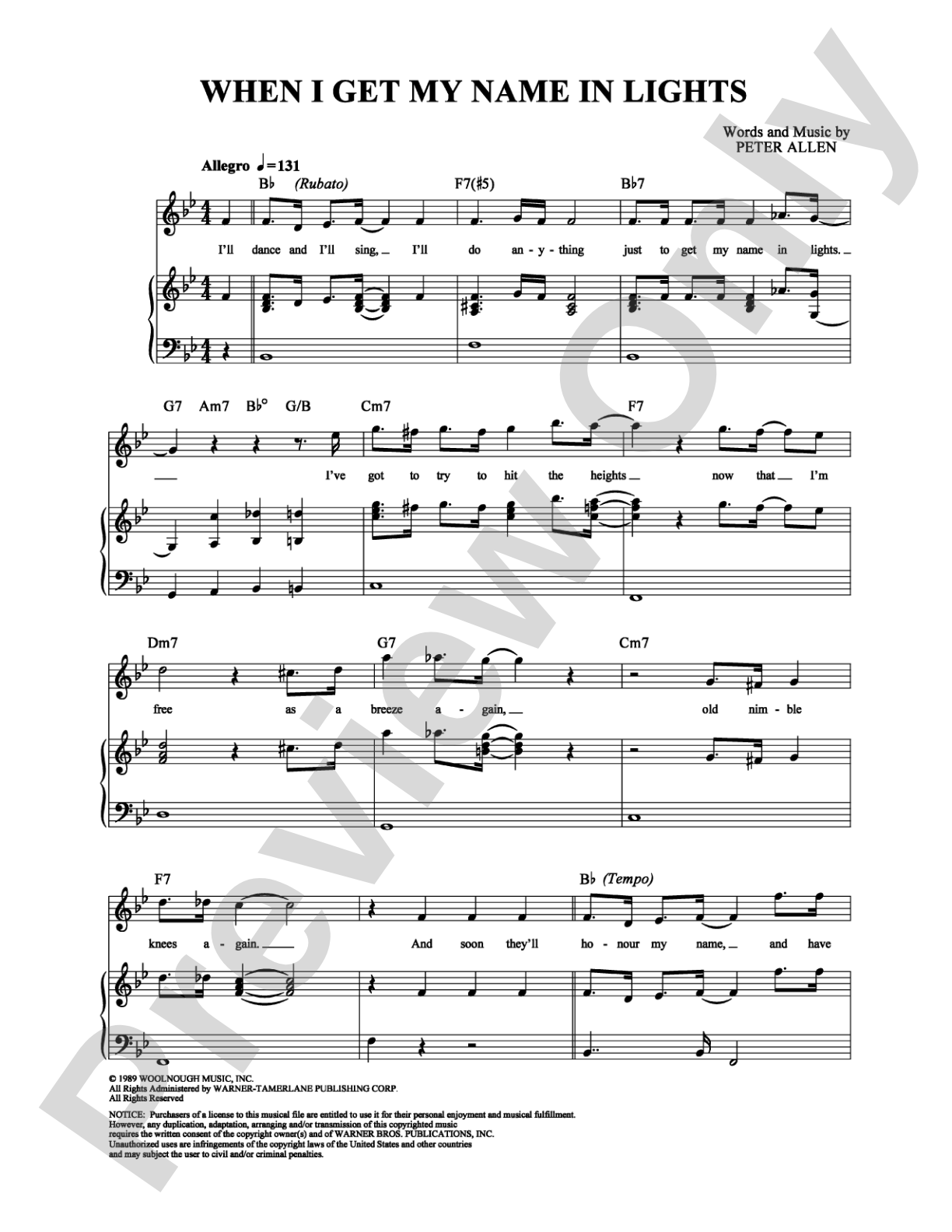 When I Get My Name in Lights: Piano/Vocal/Chords Digital Sheet Music