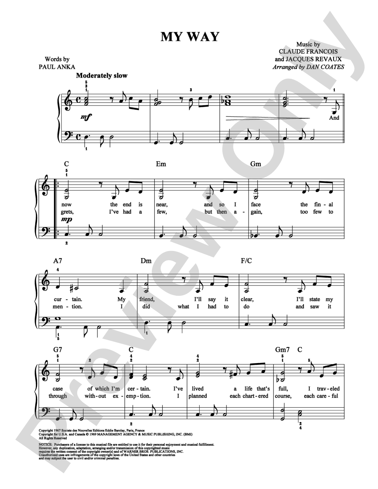 My Way: Easy Piano Digital Sheet Music