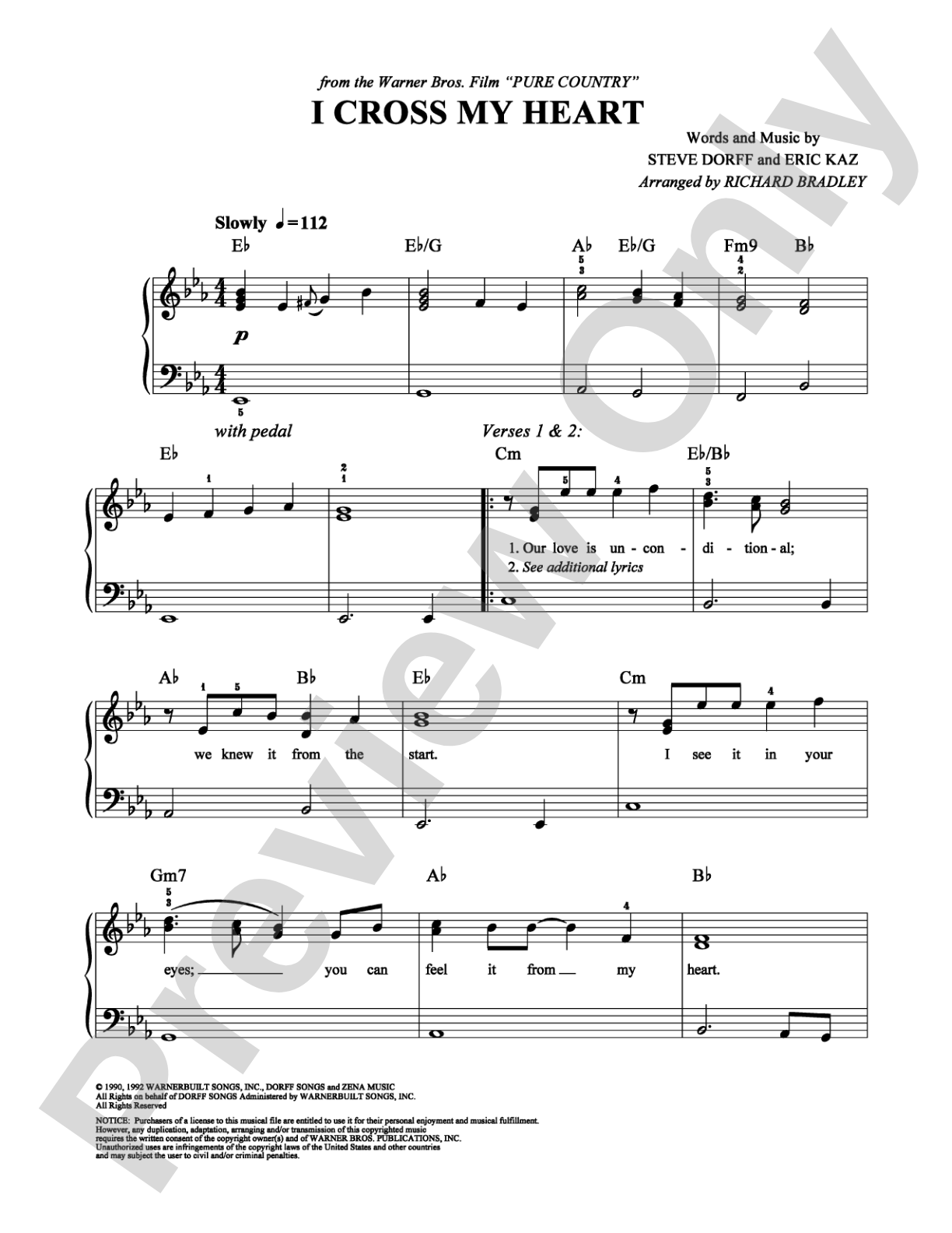 I Cross My Heart: Easy Piano Digital Sheet Music