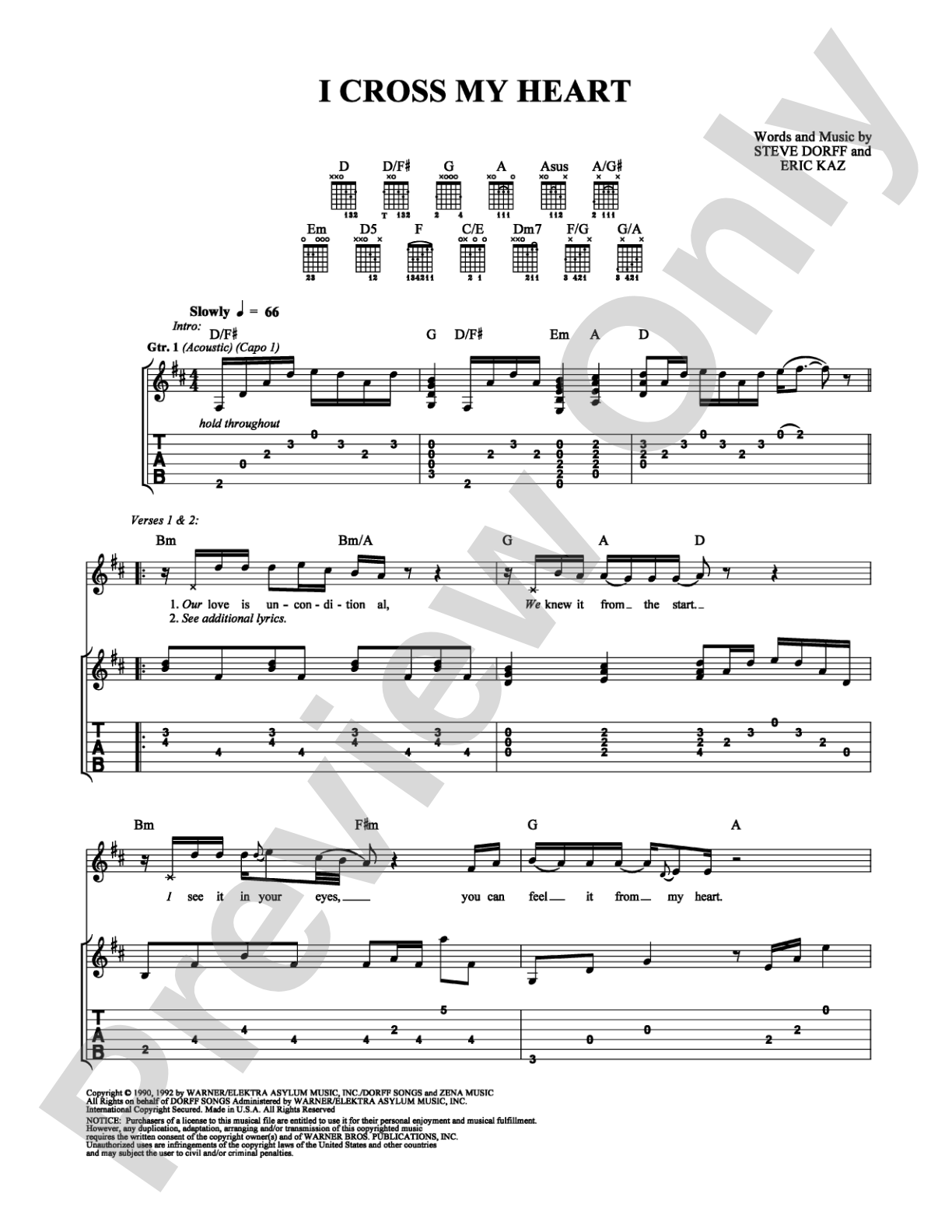 I Cross My Heart: Easy Guitar Digital Sheet Music