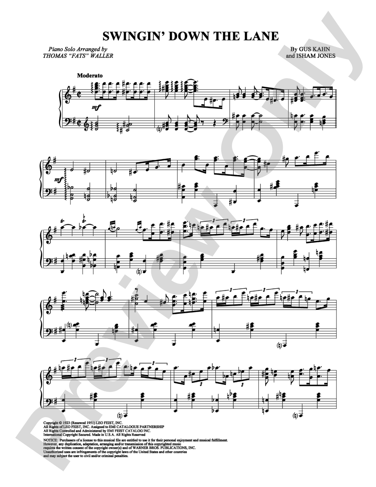 Swingin' Down the Lane: Piano Digital Sheet Music