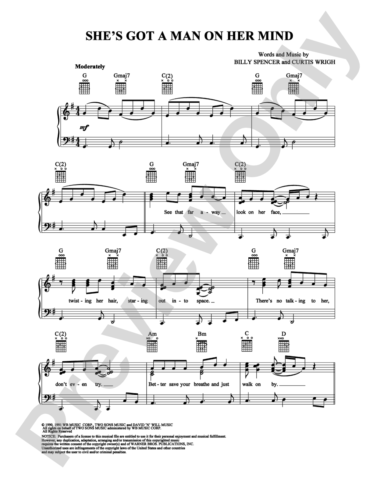 She's Got a Man on Her Mind: Piano/Vocal/Chords Digital Sheet Music