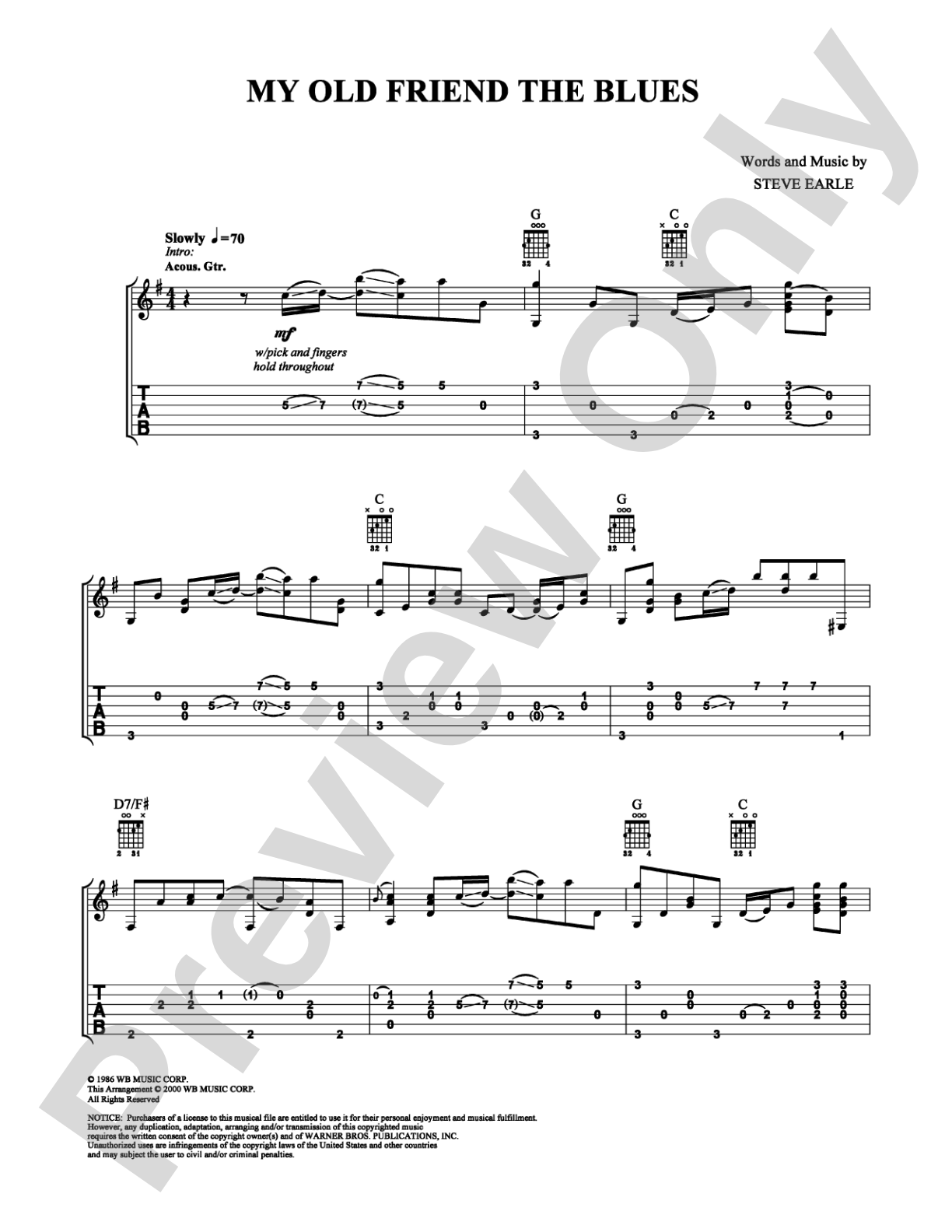 My Old Friend The Blues: Guitar TAB Digital Sheet Music