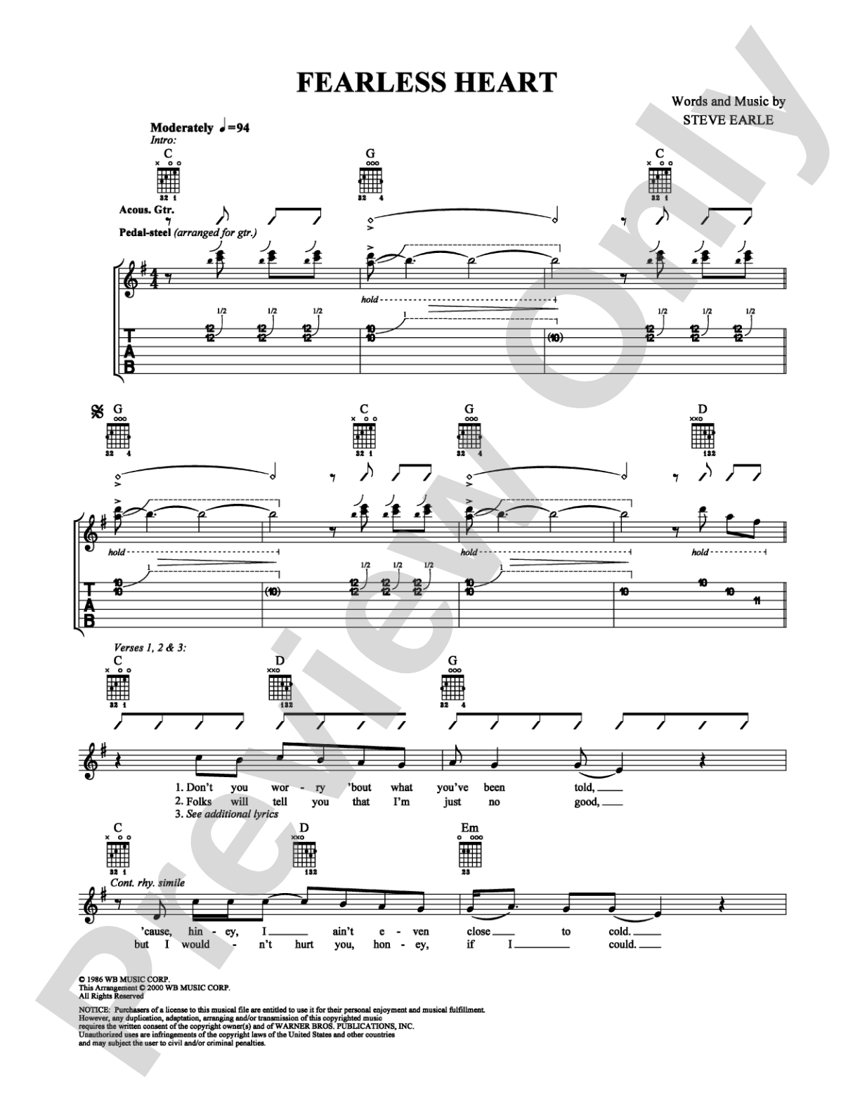 Fearless Heart: Guitar TAB Digital Sheet Music