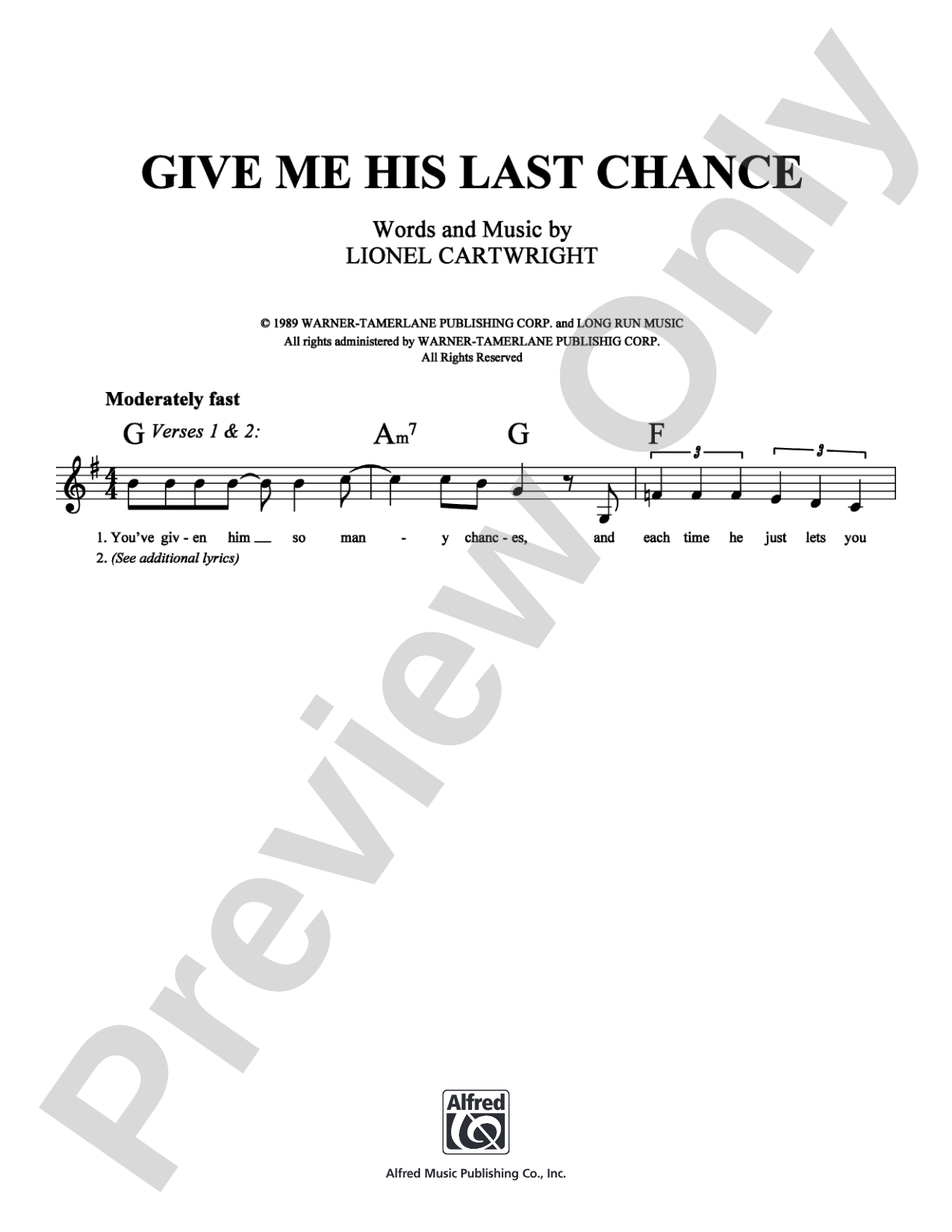 Give Me His Last Chance: Lead Sheet Digital Sheet Music