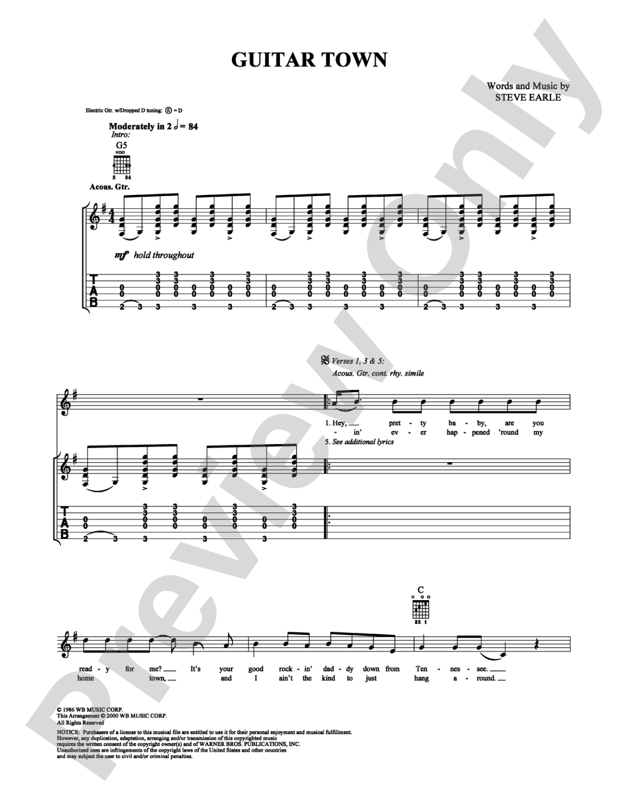 Guitar Town: Guitar TAB Digital Sheet Music