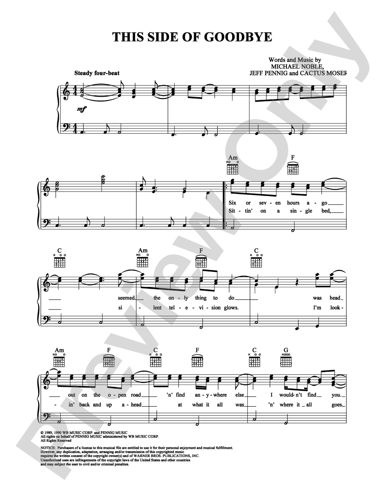 This Side of Goodbye: Piano/Vocal/Chords Digital Sheet Music