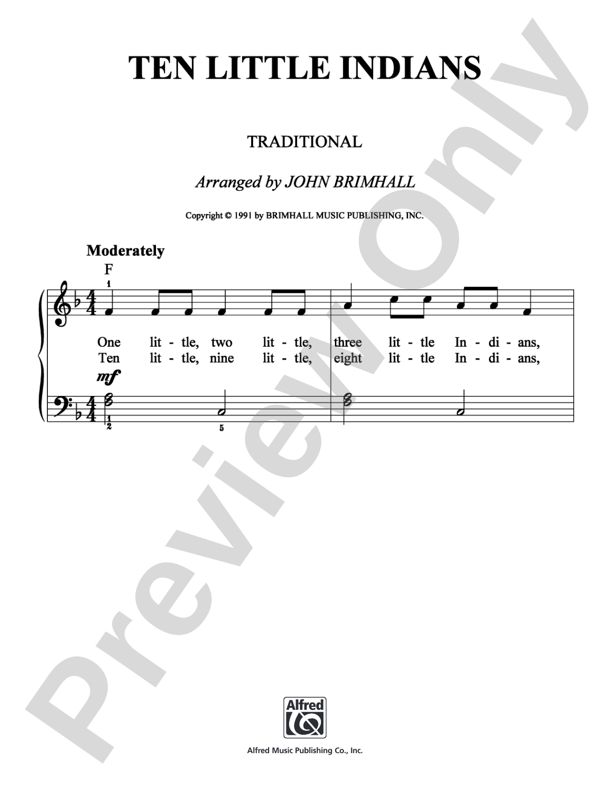 Ten Little Indians: Easy Piano Digital Sheet Music