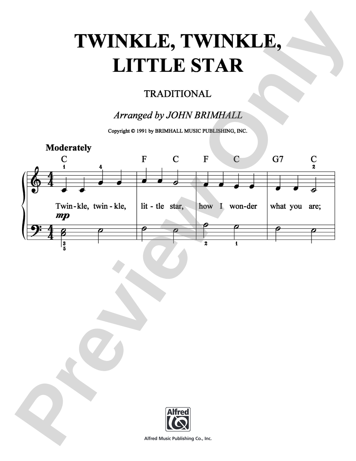 Twinkle, Twinkle, Little Star: Easy Piano Digital Sheet Music