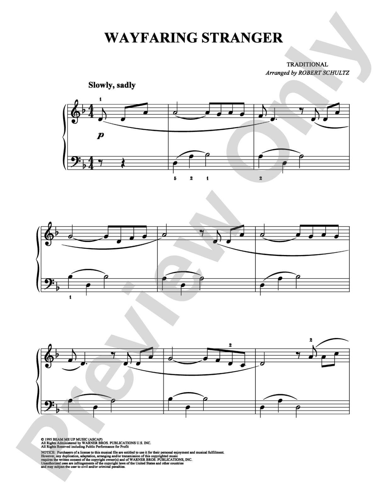 Wayfaring Stranger: Easy Piano Digital Sheet Music