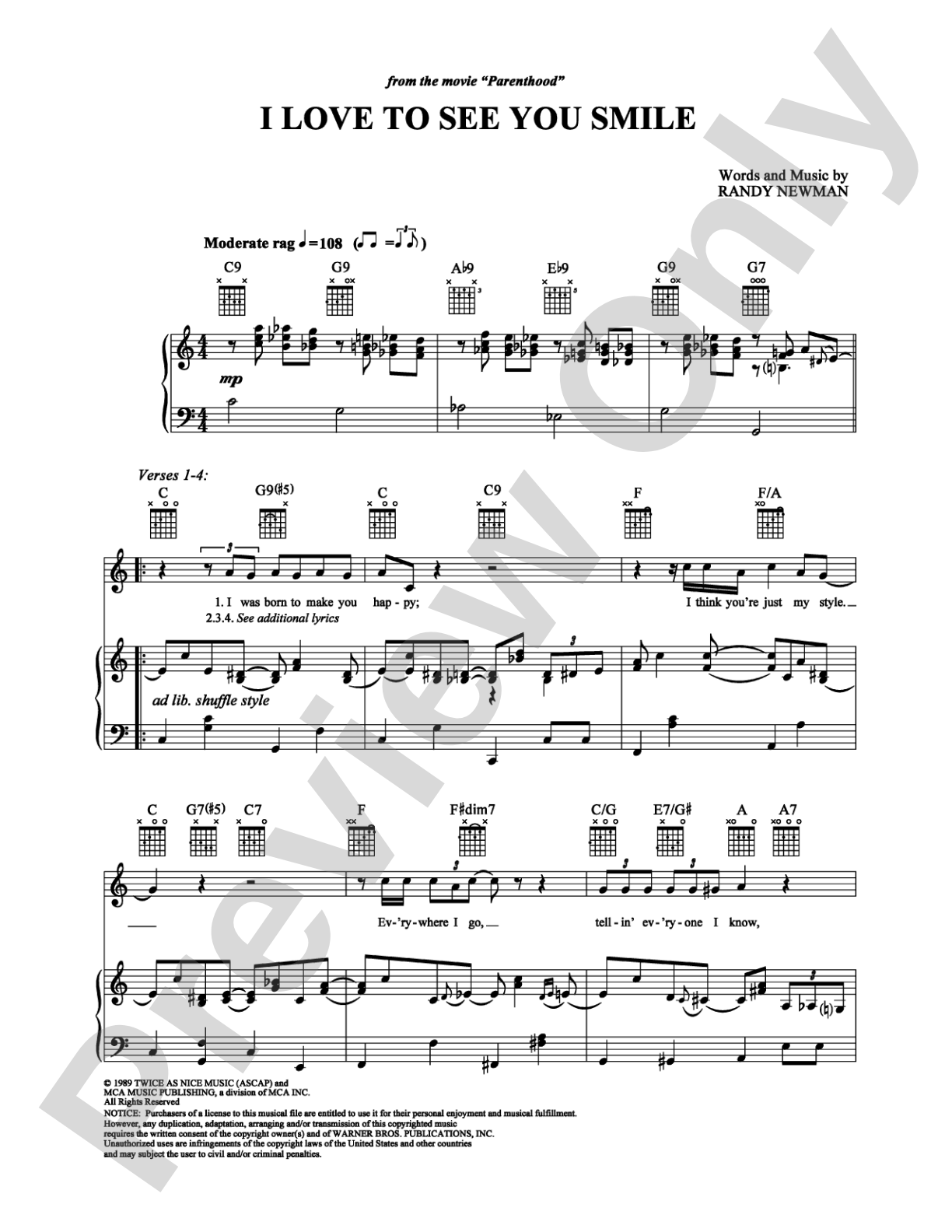 I Love to See You Smile: Piano/Vocal/Chords Digital Sheet Music