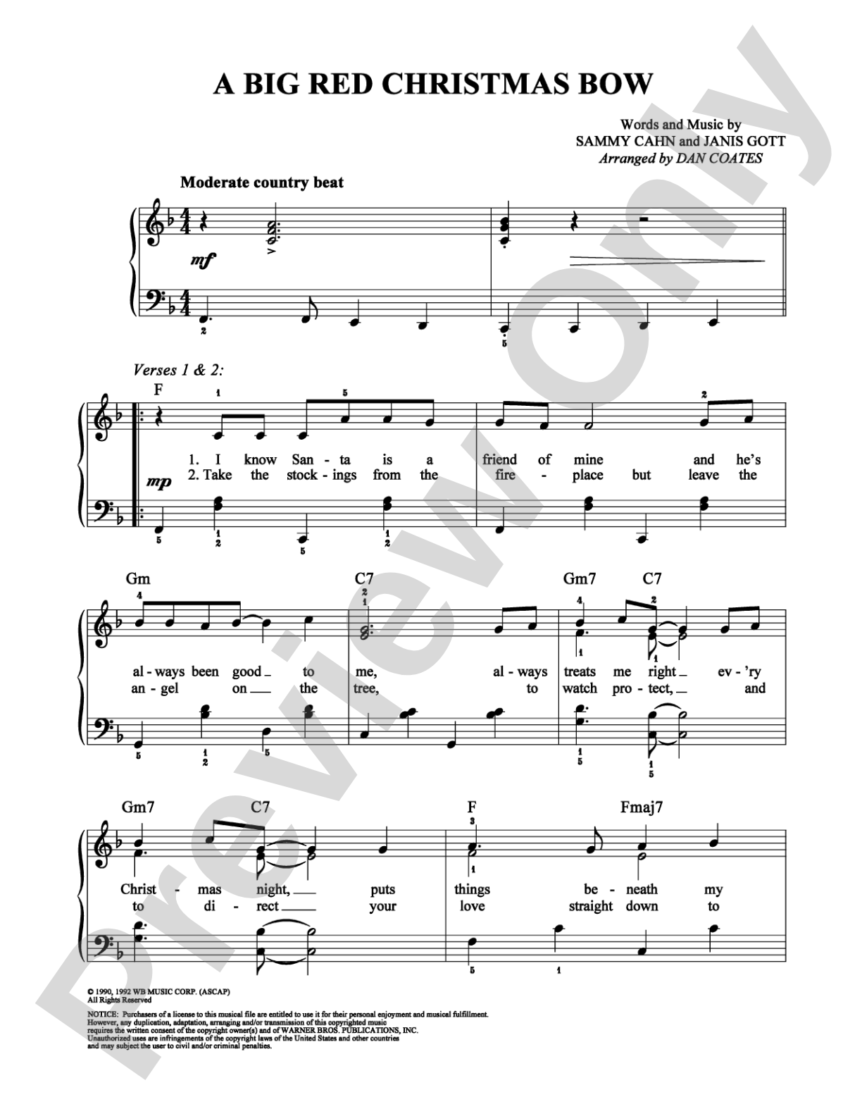 A Big Red Christmas Bow: Easy Piano Digital Sheet Music